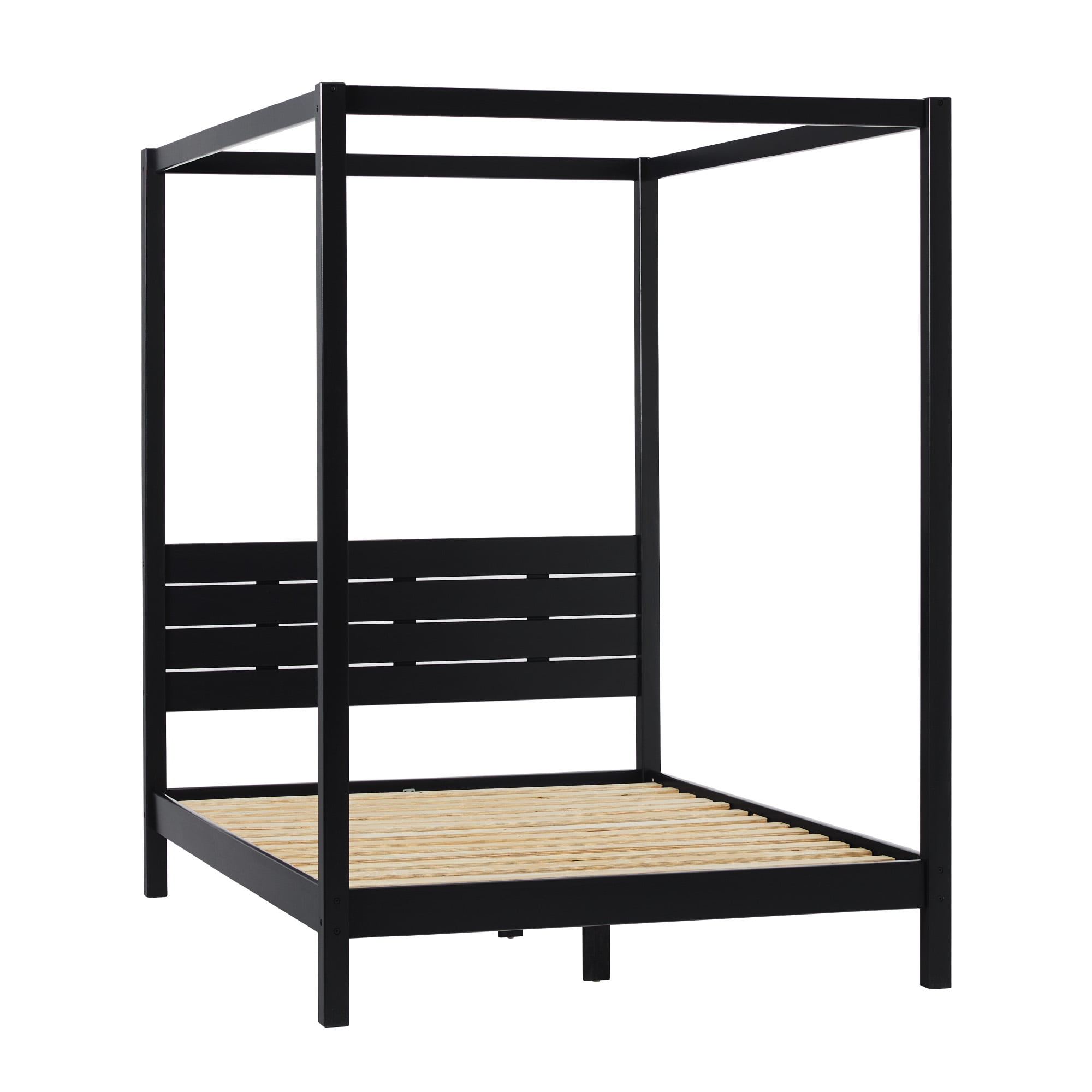 Walker Edison Minimalist Solid Wood Canopy Full Bed, Black - Image 8