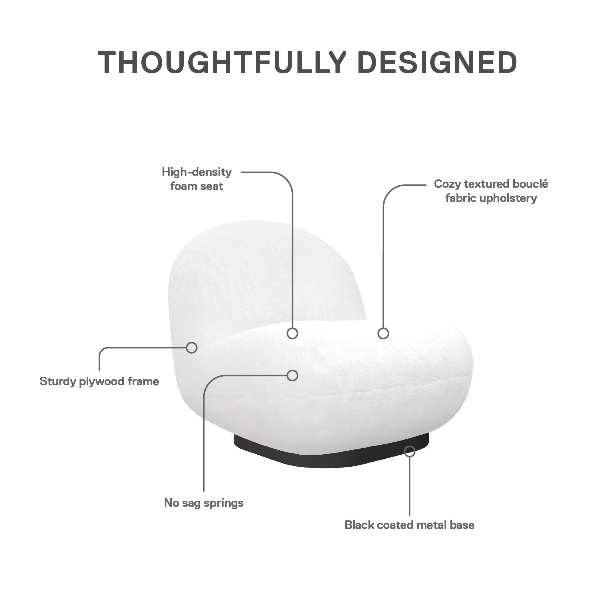 DHP Harley Swivel Accent Chair with Boucle Fabric and Black Base, White - Image 15