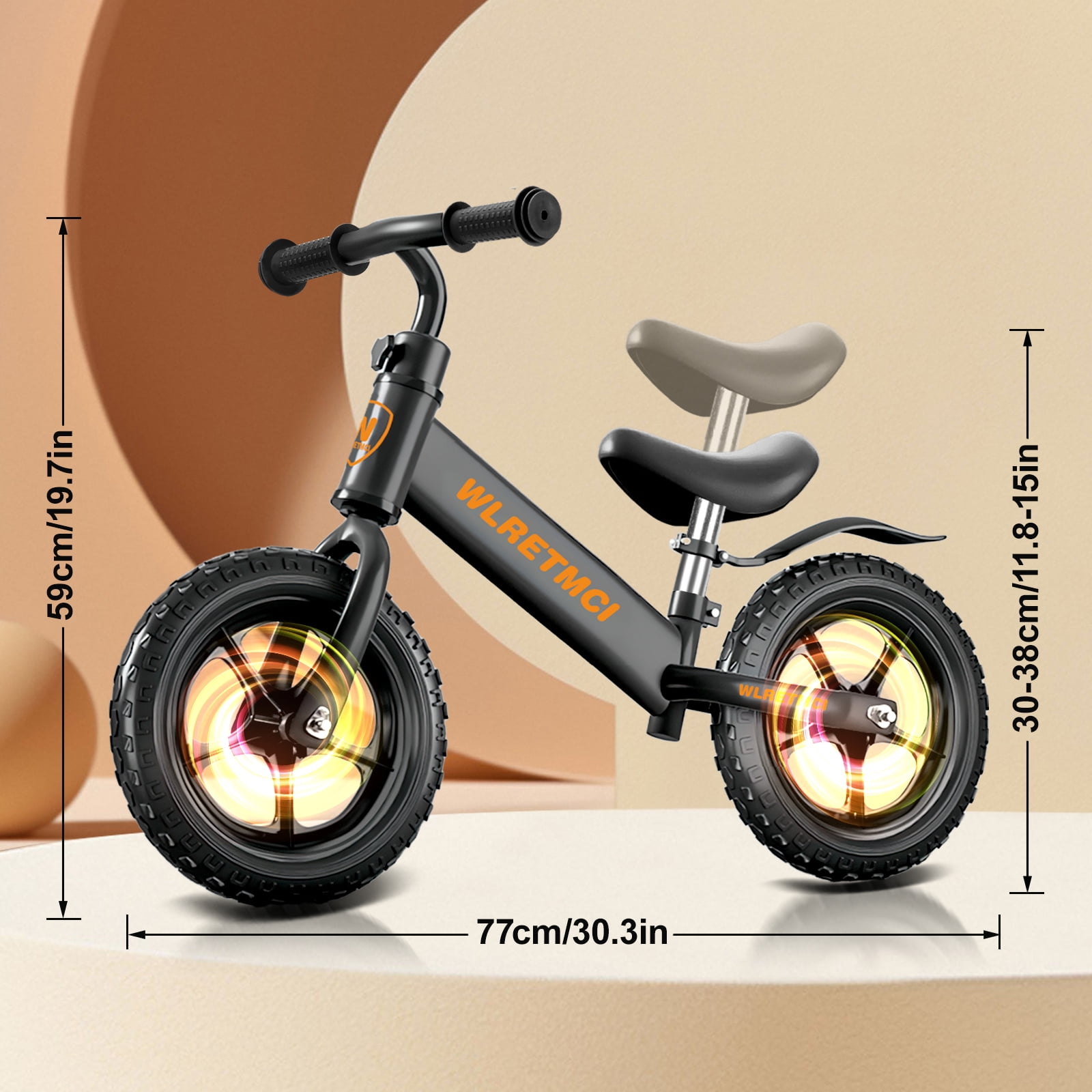 WLRETMCI Kid Balance Bike, 12'' Toddlers Training Bicycle for 2-5 Years Old Boys Girls, Lightweight with Lighting up Wheels, Black - Image 3