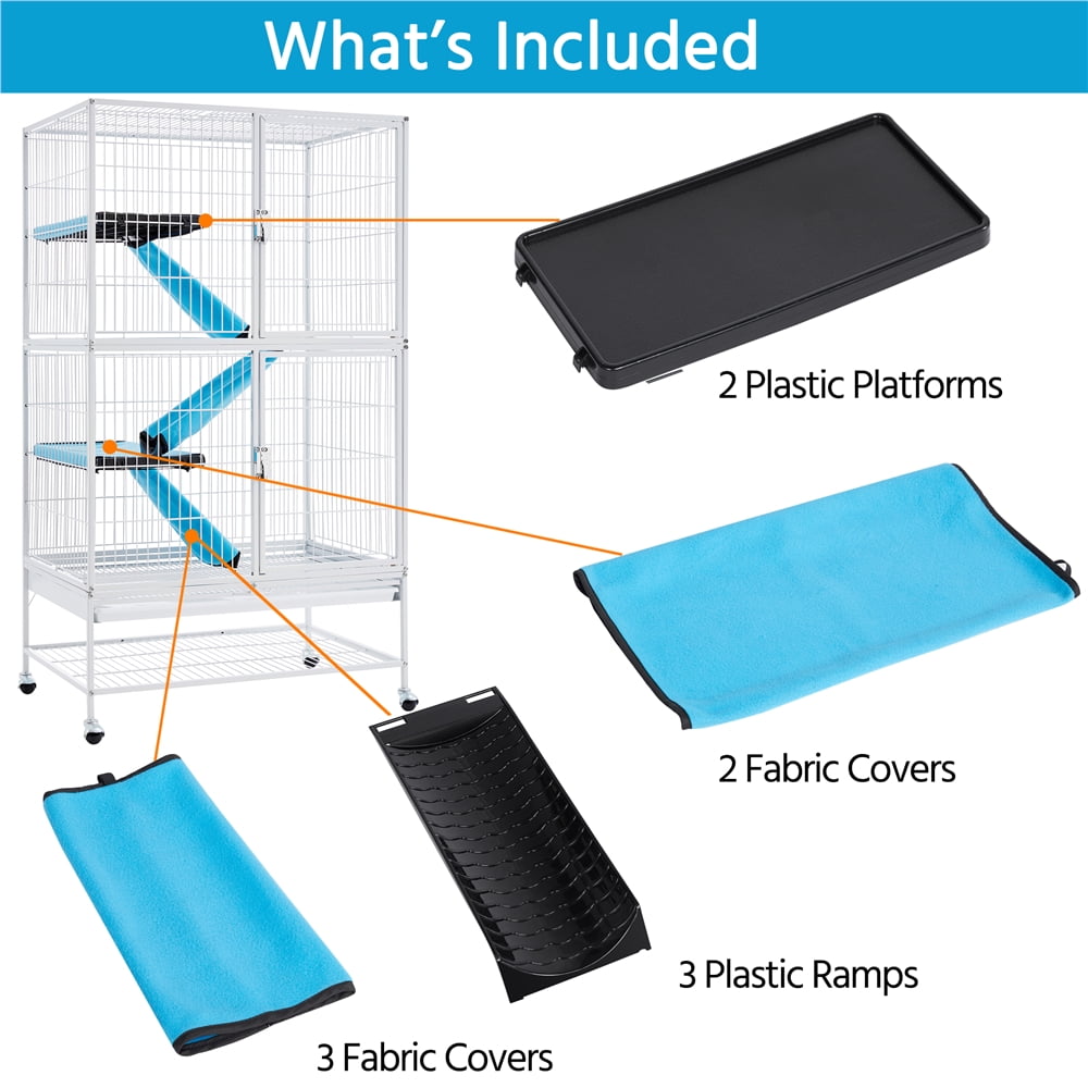 Alden Design 2-Story Rolling Metal Small Animal Cage for Adult Rats, Ferrets, Chinchillas & Guinea Pigs, Hammered White - Image 5