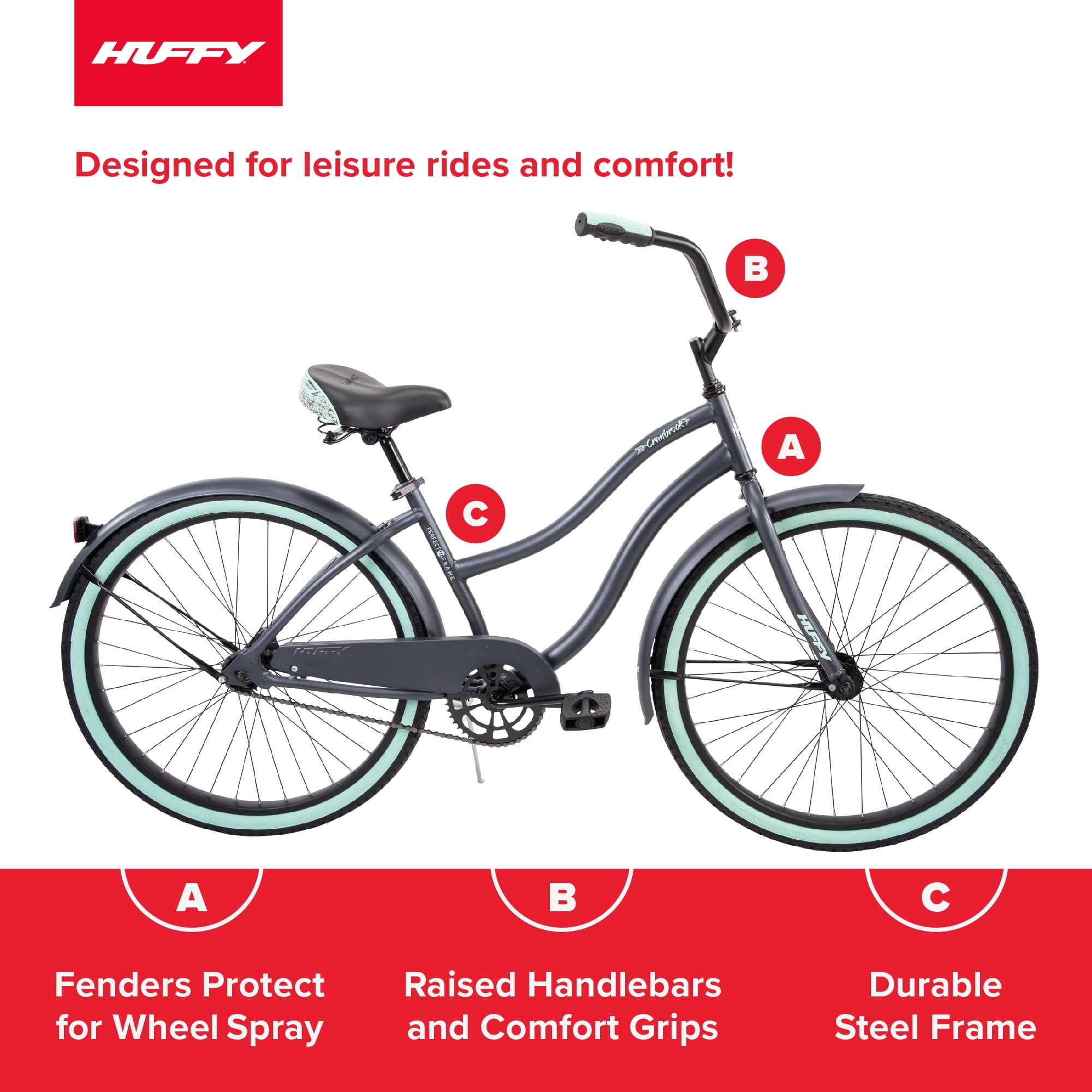 26" Huffy Cranbrook Comfort Cruiser Bike, Ages 13+ Years, Gray - Image 3