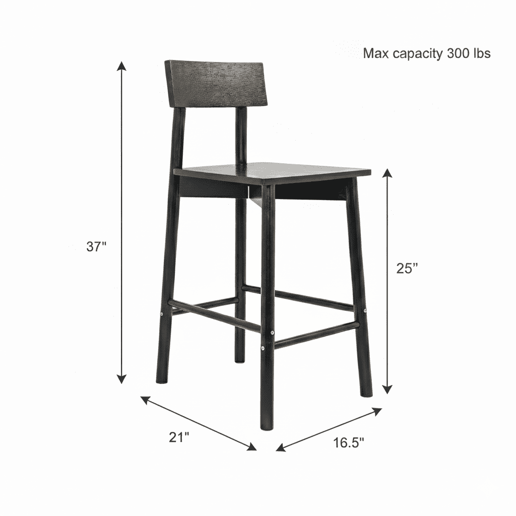 Mainstays 25" Wooden Casual Modern Barstool, Black, Set of 2 - Image 10