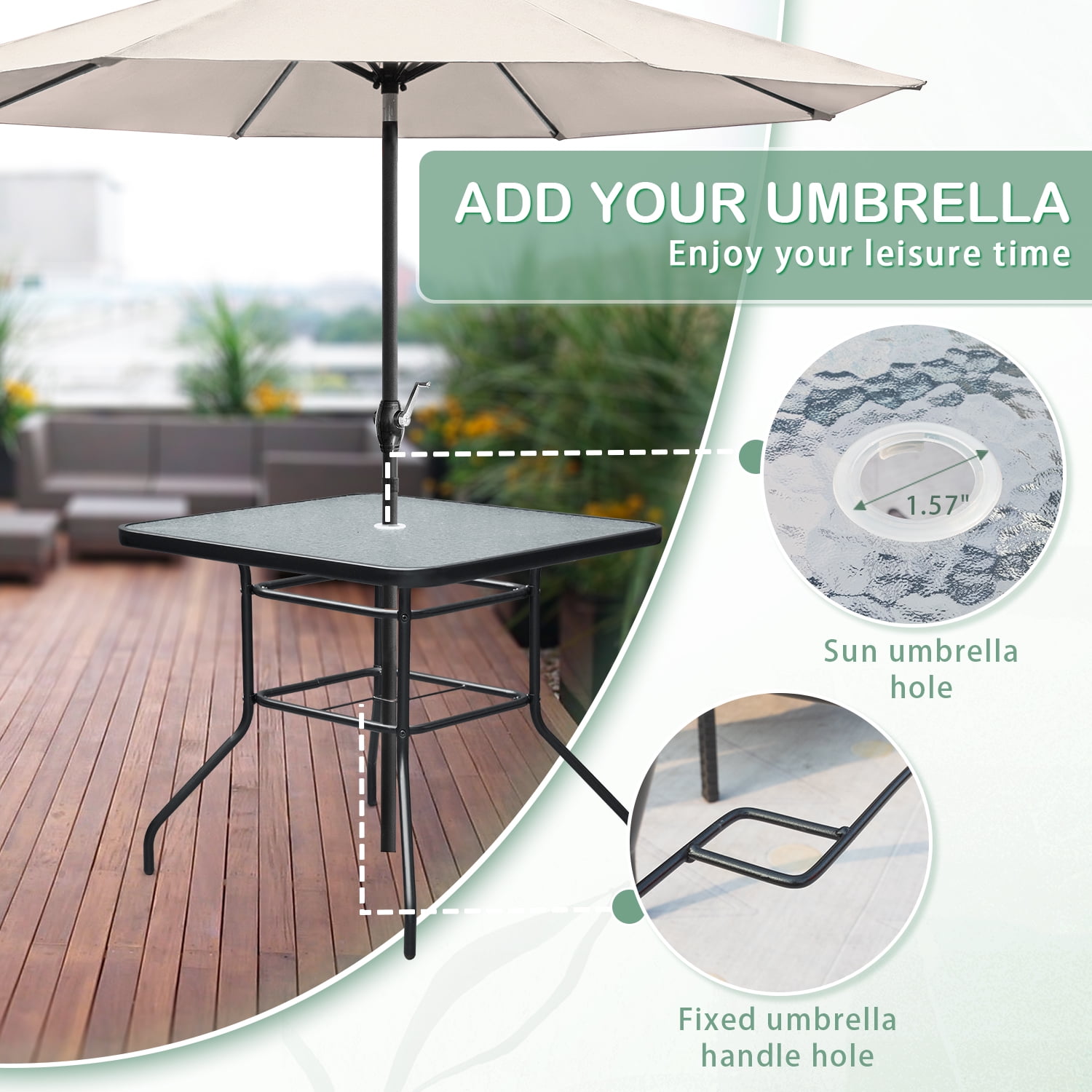 Vineego 5 Piece Patio Conversation Set Wicker Chairs Set with Tempered Glass Table, Beige - Image 2