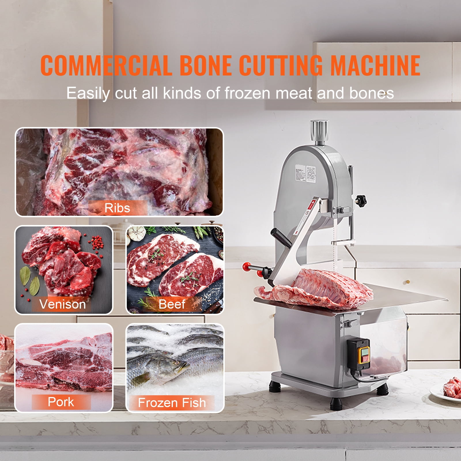 VEVOR 1100W Commercial Electric Meat Bandsaw Stainless Steel Bone Sawing Machine - Image 3