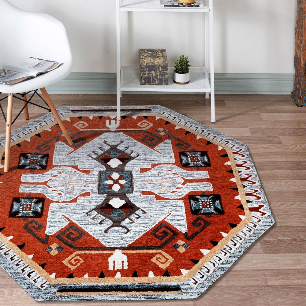 Ox Bay Talia 6' Octagon Terracotta/Gray Bordered Geometric Wool Indoor Area Rug - Image 5