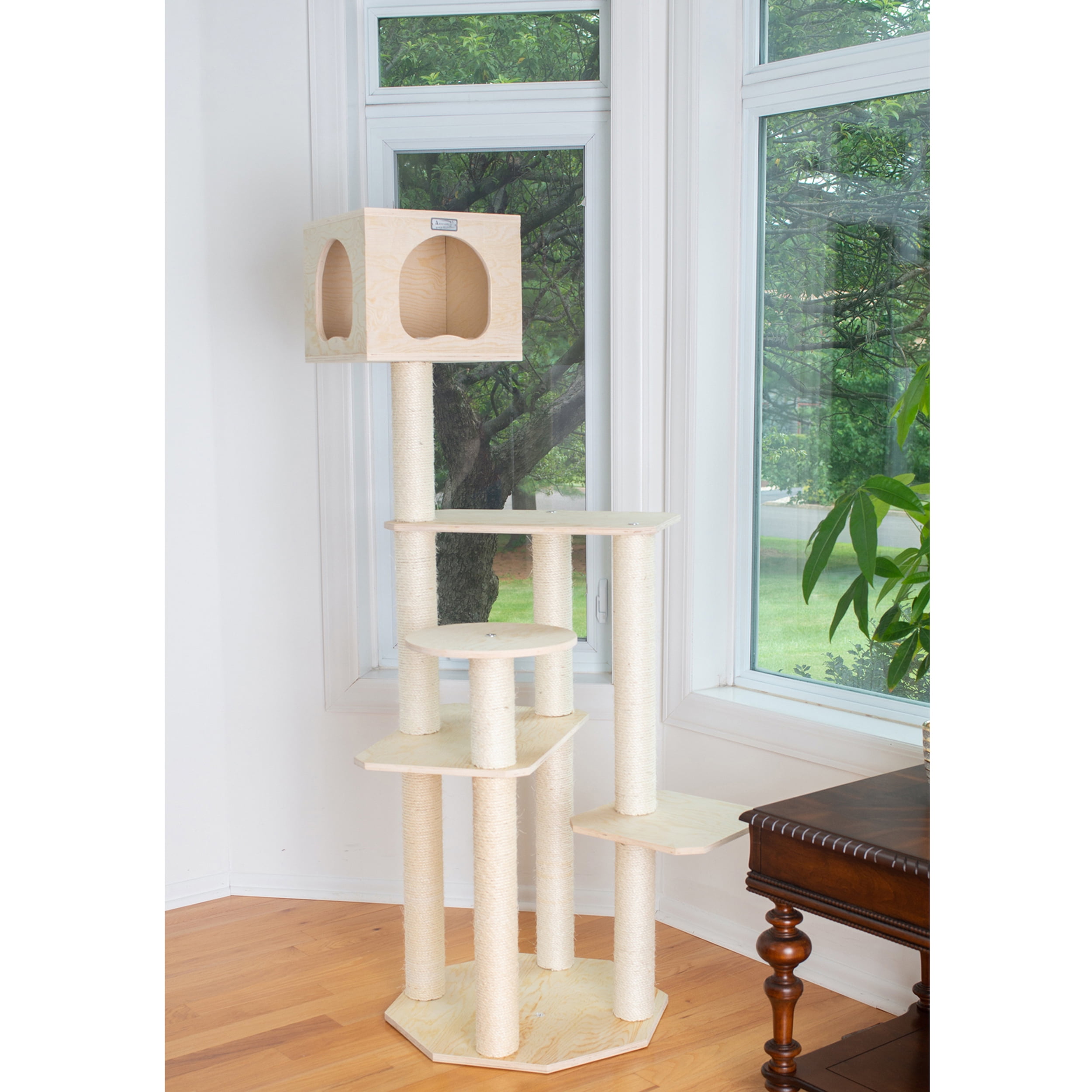 Armarkat 69-in real wood Cat Tree & Condo Scratching Post Tower, Wood - Image 4