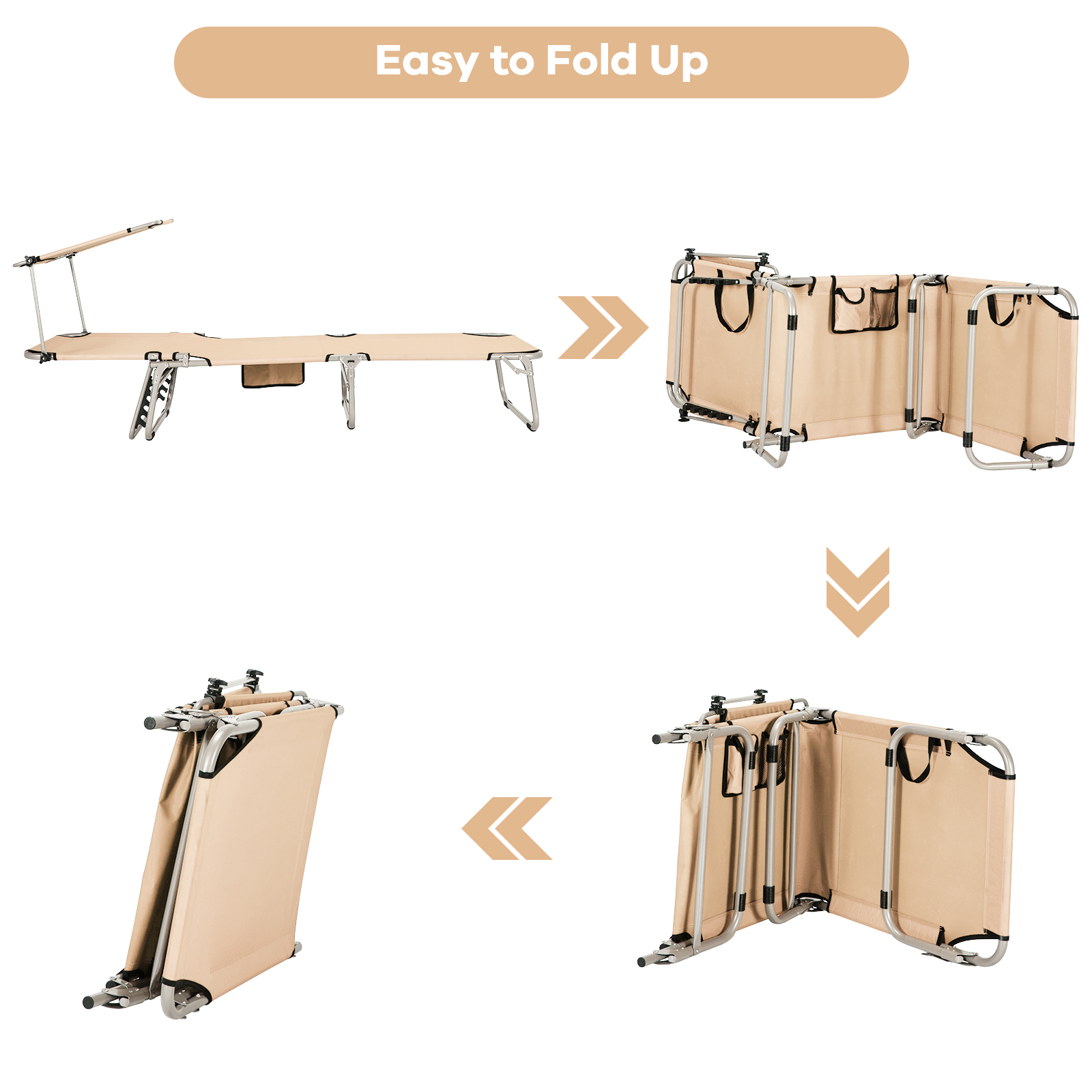 Gymax Foldable Lounge Chair Adjustable Outdoor Beach Patio Pool Recliner Beige W/ Sun Shade - Image 10