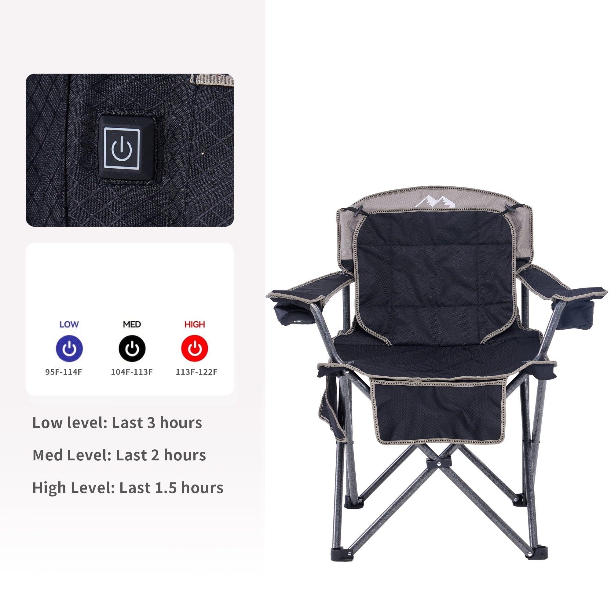 M8TRX Outdoors Heated Camping Chair, Portable Chair w/ 5000mAH Power Bank, 3 Heat Levels, USB Charging Port, Black - Image 9