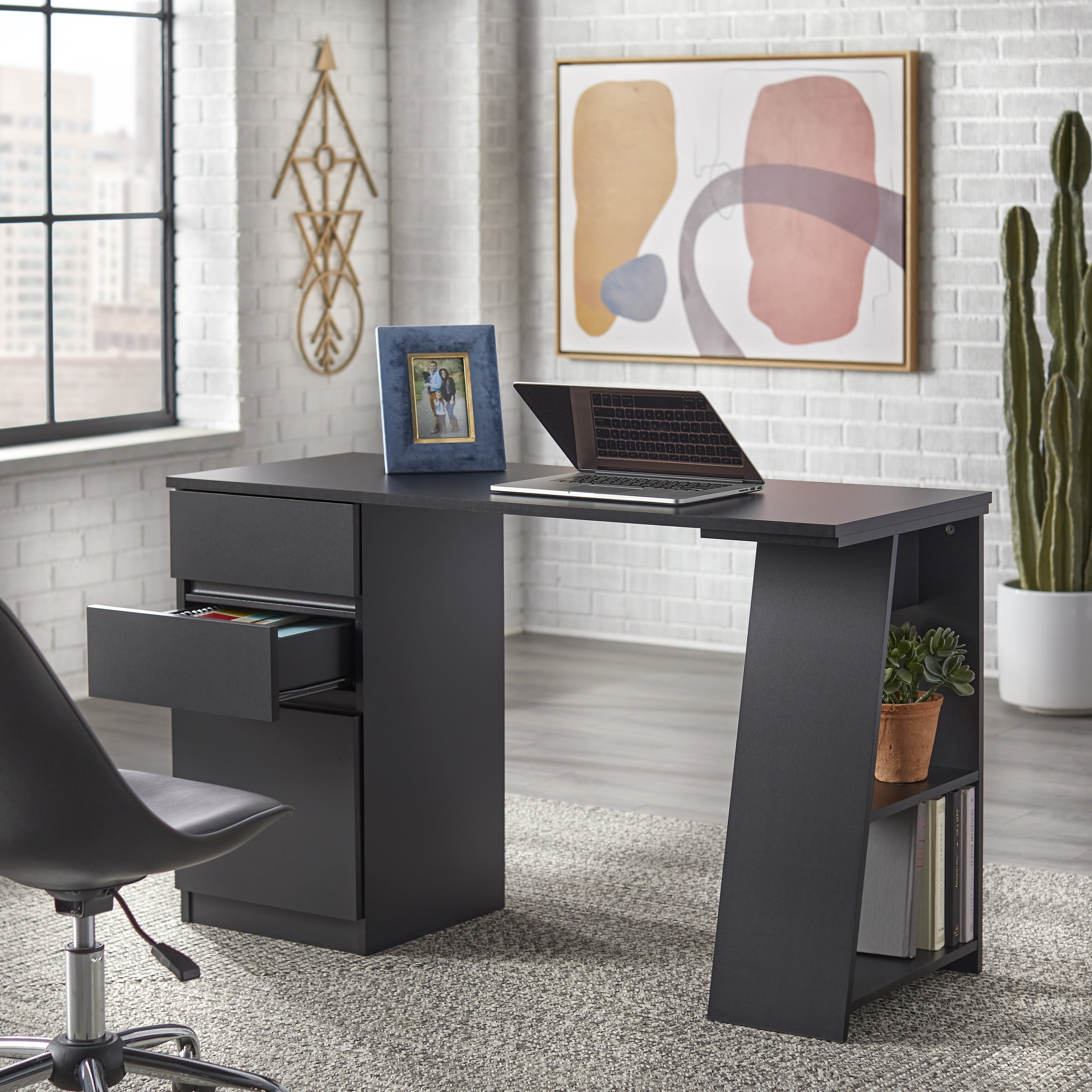 Como Writing Desk with 3 Storage Drawers, Black - Image 2