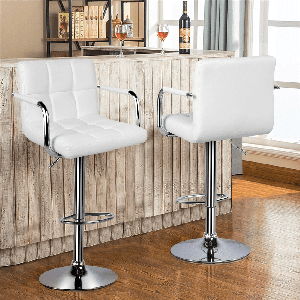 Renwick Bar Stool with Adjustable Height and Armrests, Set of 2, White - Image 2