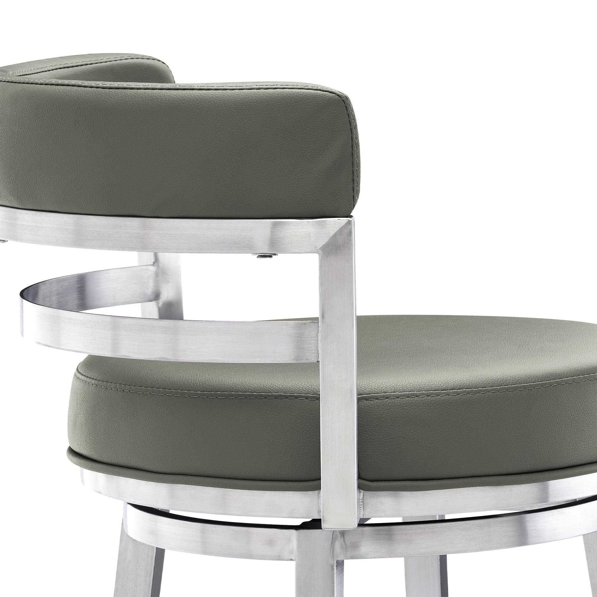 Madrid 26" Counter Height Swivel Gray Faux Leather and Brushed Stainless Steel Bar Stool - Image 5