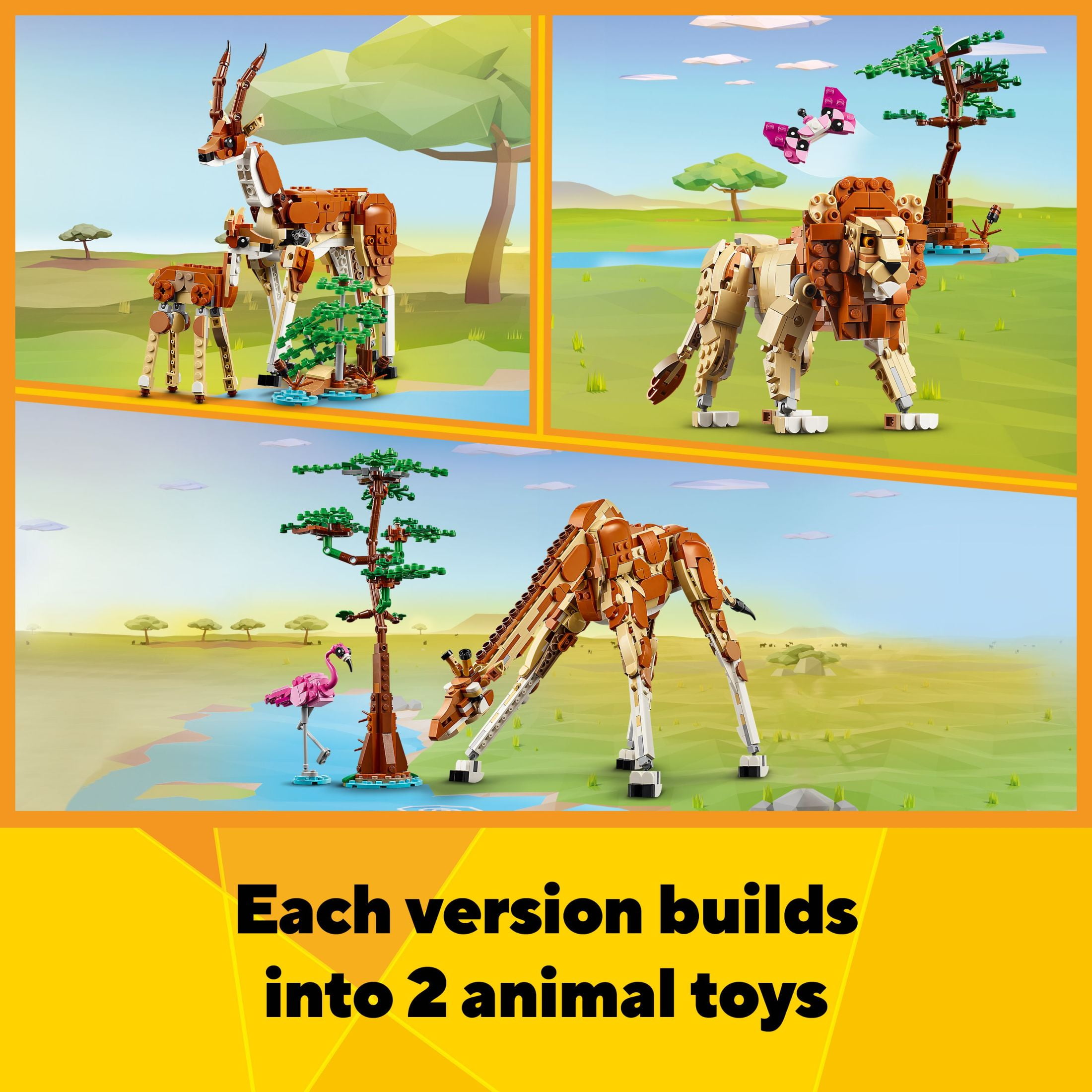 LEGO Creator 3 in 1 Wild Safari Animals, Rebuilds into 3 Different Safari Animal Figures - Giraffe Toy, Gazelle Toy or Lion Toy, Nature Toy, Building Set for Kids Ages 9 Years Old and Up, 31150 - Image 3