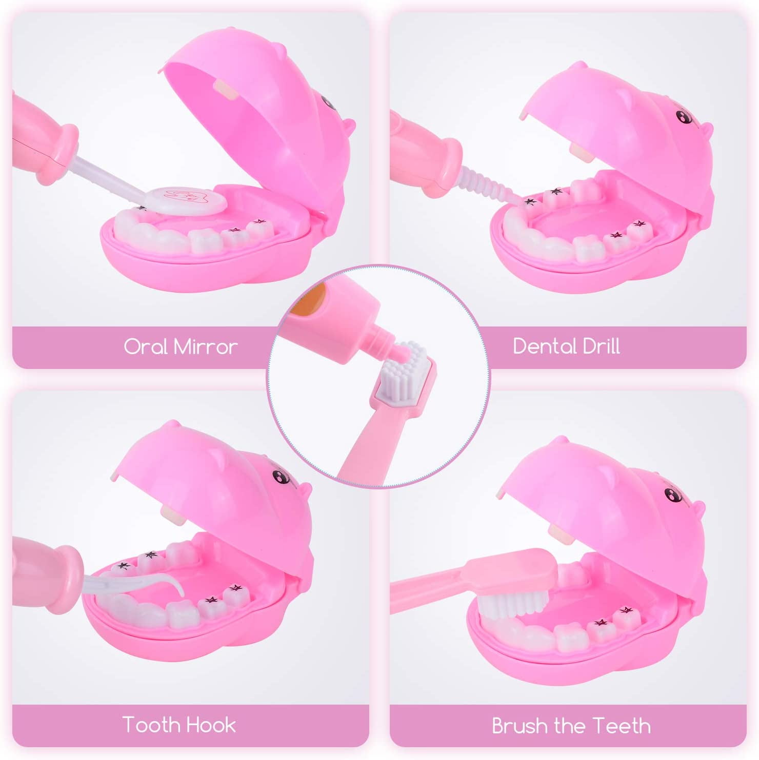 44 Pieces Educational Doctor Pretend Play Toy Set Dentist Medical Kit with Storage Box & Lights & Sounds for Doctor Roleplay-Pink - Image 4