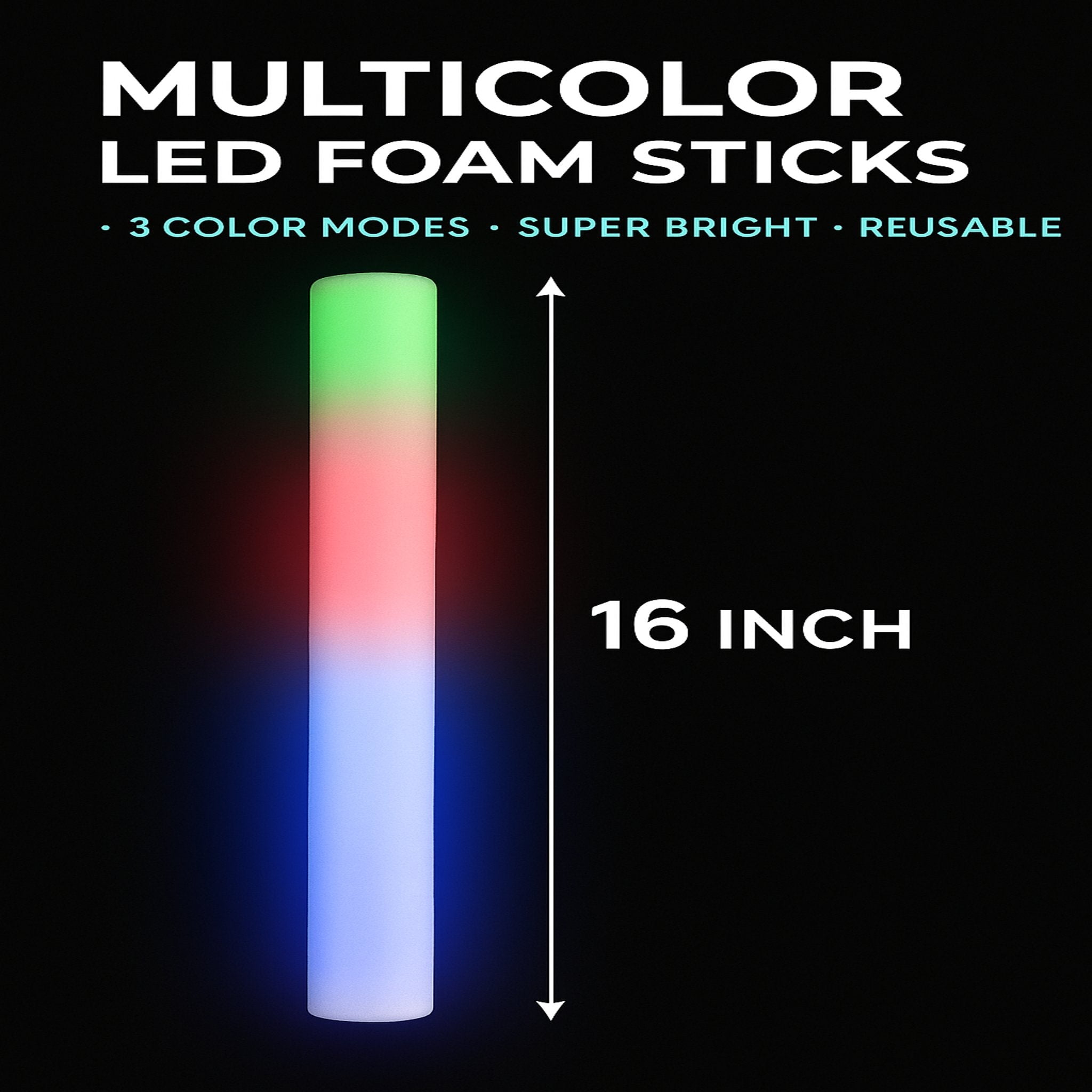 16" LED Glow Foam Sticks - 100 Pack MultiColor Light-Up Stick Batons for Parties, Shows & Events by PartyGlowz - Image 6