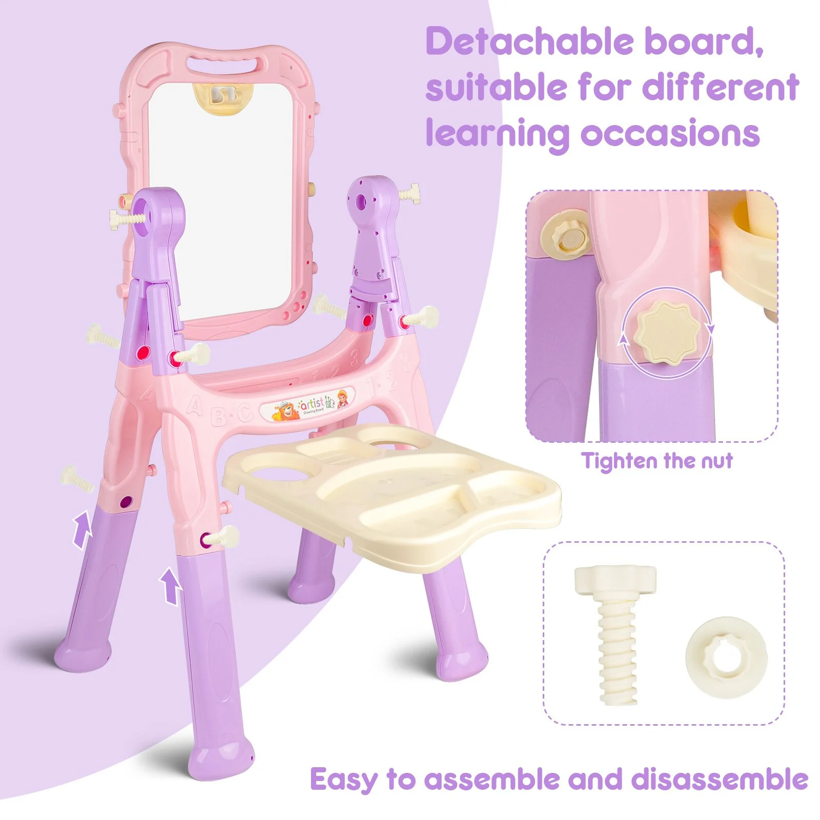 Beefunni Art Easel for Kids 3+, 4 in1 Double-Sided Easel for Toddlers, Large Magnetic Board, Portable Drawing White Board & Chalkboard, Birthday Gifts for Girls 3 4 5 6 - Image 9