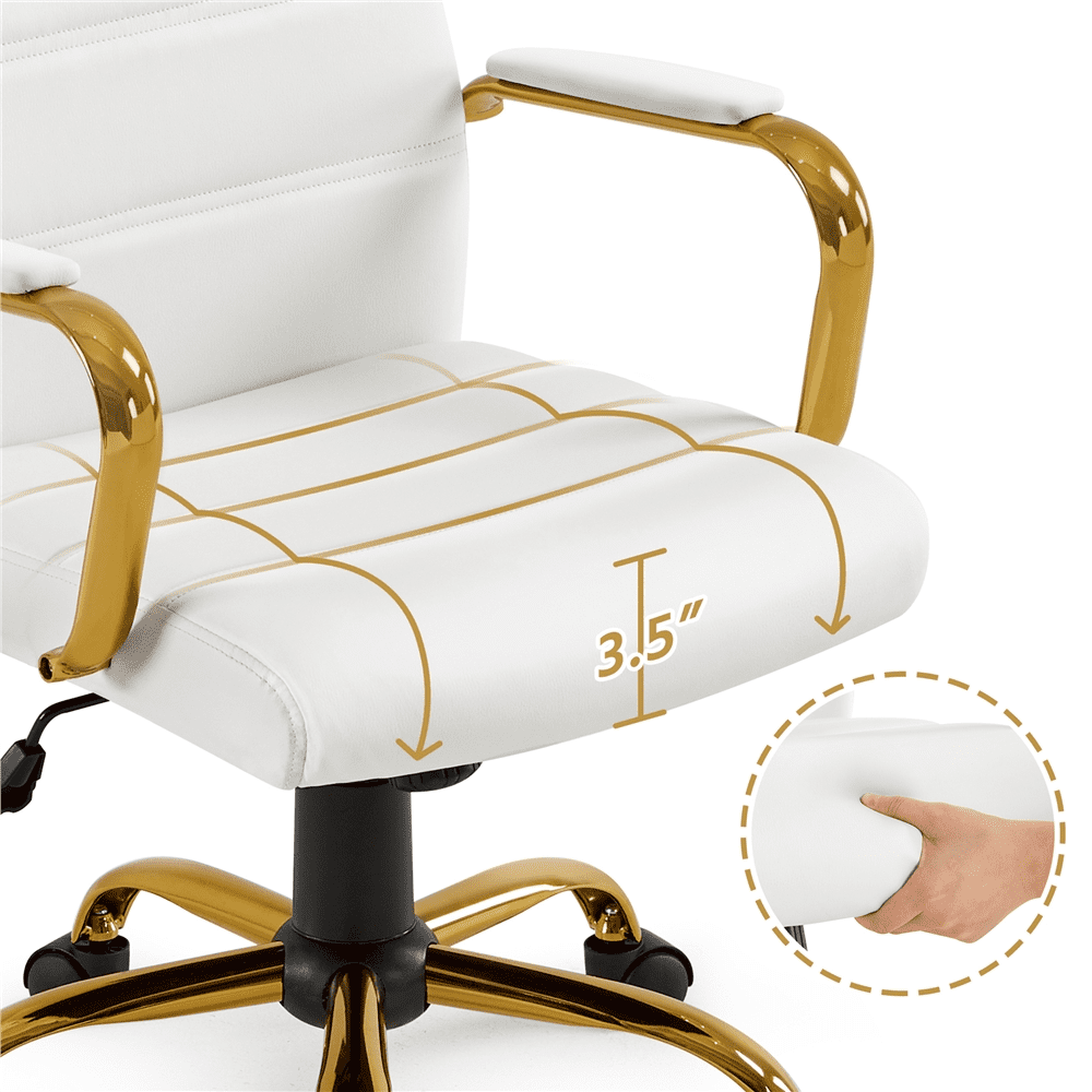 Alden Designs Mid-Back Executive Swivel Office Chair with Metal Frame and Arms, White - Image 7