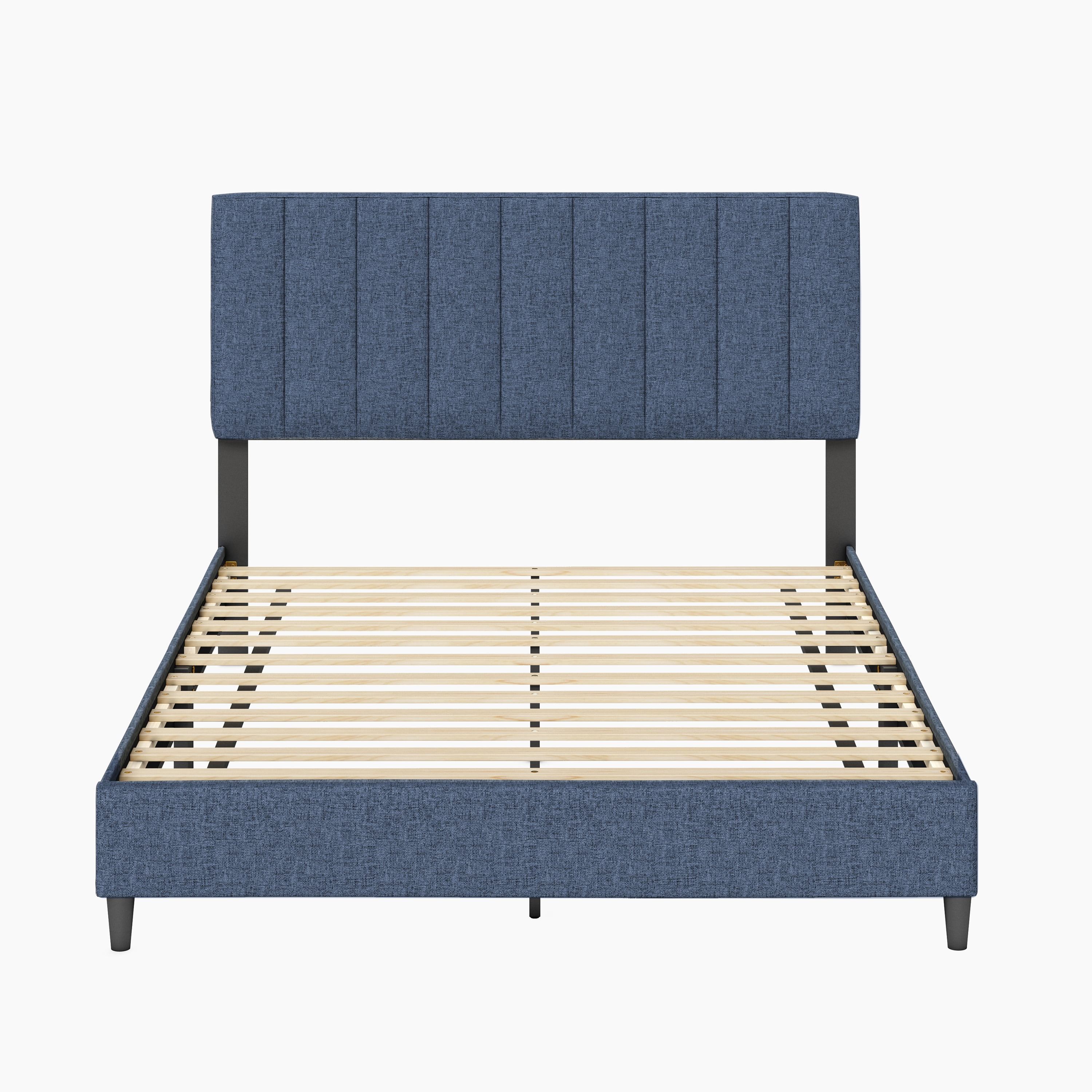 Boyd Sleep Leah Blue Linen Full Size Fully Upholstered Platform Bed Frame with Adjustable Headboard - Image 3
