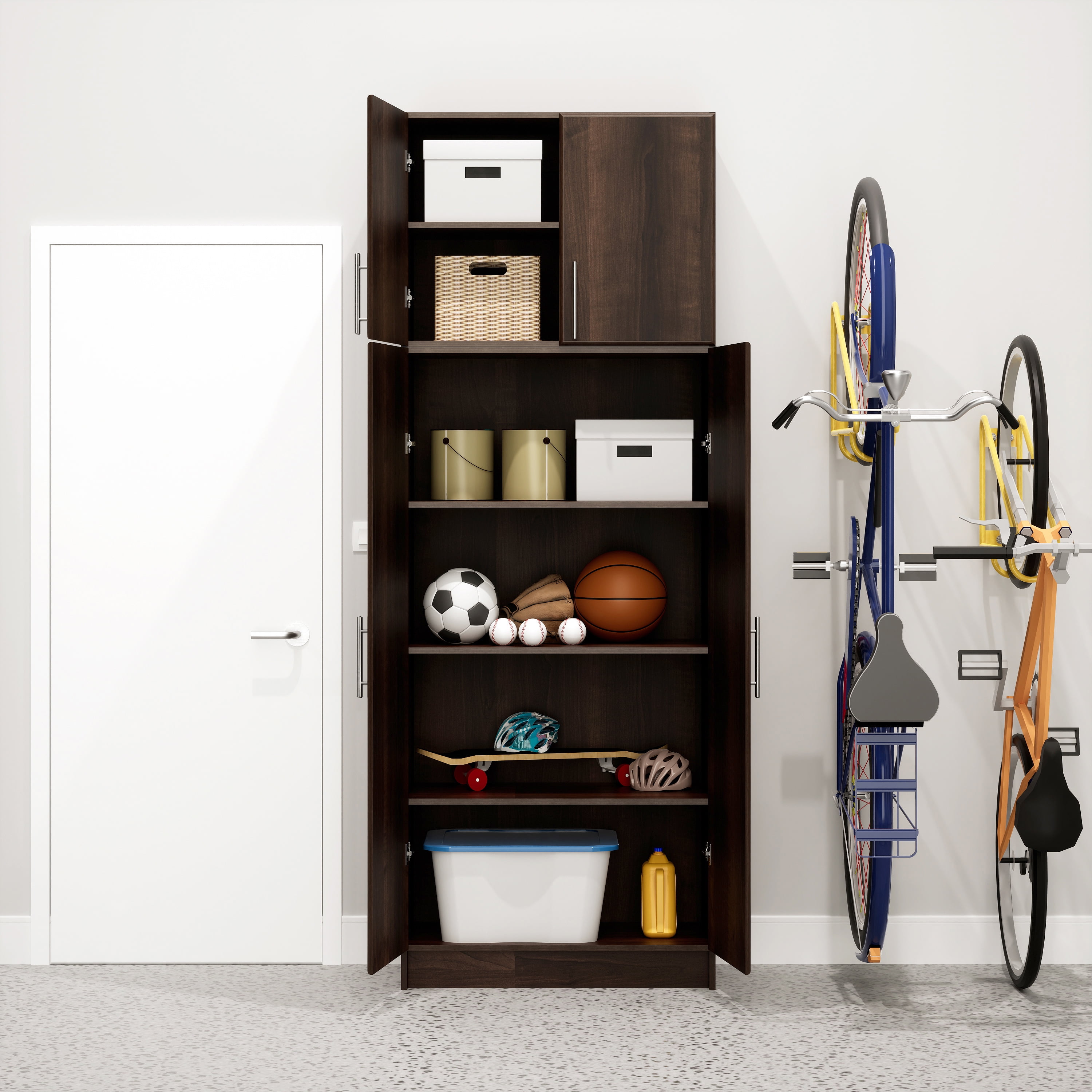 Prepac Adjustable Shelves Cabinet - Functional Tall Garage Table, 16"D x 32"W x 65"H Freestanding Garage Cabinet with 2-Doors, Espresso - EES-3264 - Image 15