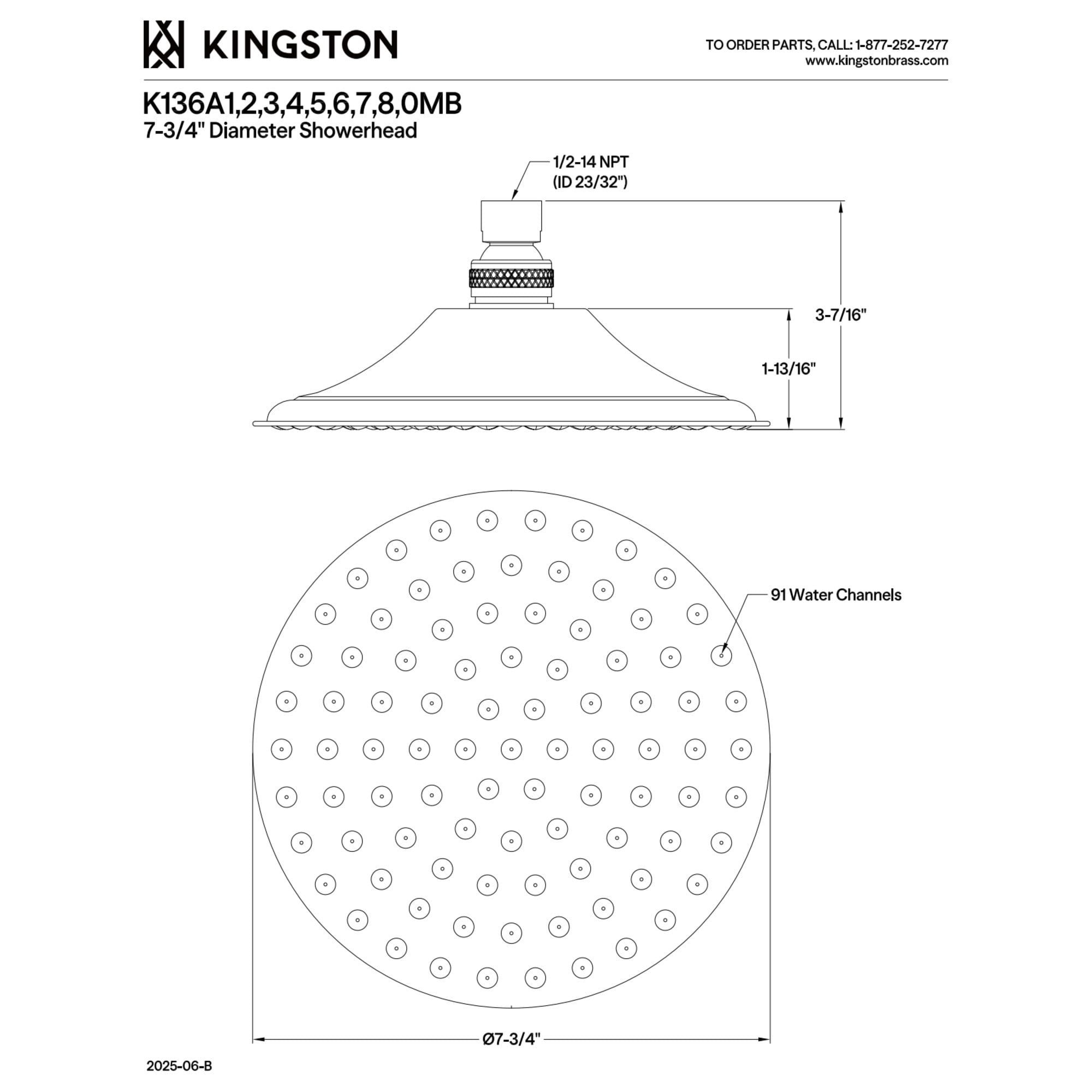 Kingston Brass K136A3 Victorian 7-3/4 Inch Round Raindrop Brass Shower Head in Antique Brass - Image 4