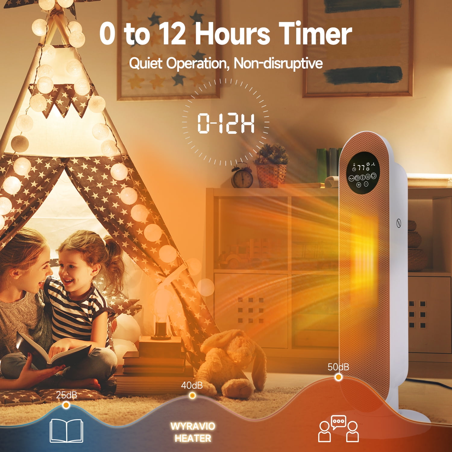 WYRAVIO 1500W Space Heaters for Indoor Use,80° Oscillating Portable Electric Heaters with Thermostat, Remote, 3 Modes,Fast Safety Heat,12H Timer, Overheat Protection, Heater for Bedroom Home Office - Image 6