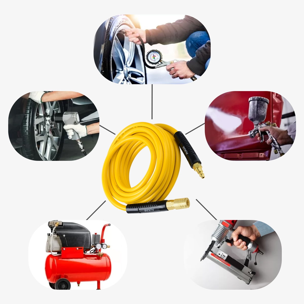 AUKAR Hybrid, Black 3/8in x 100ft Compressor Hose 1/4 in Air Inlet Size MNPT - Image 6