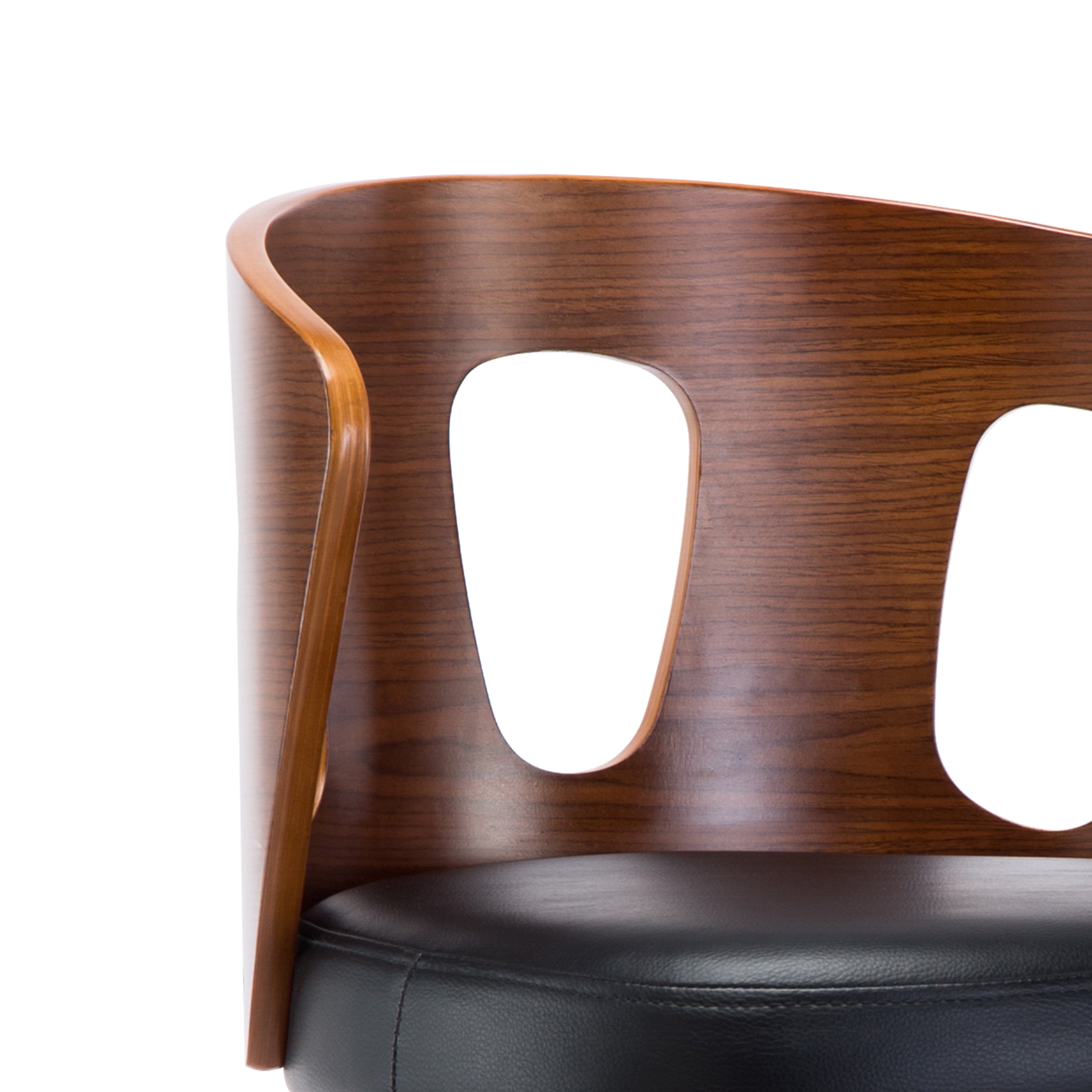 Wood and Black Faux Leather Mid-Century Modern Swivel Barstool with Decorative Back 26-Inch Seat Height - Image 3