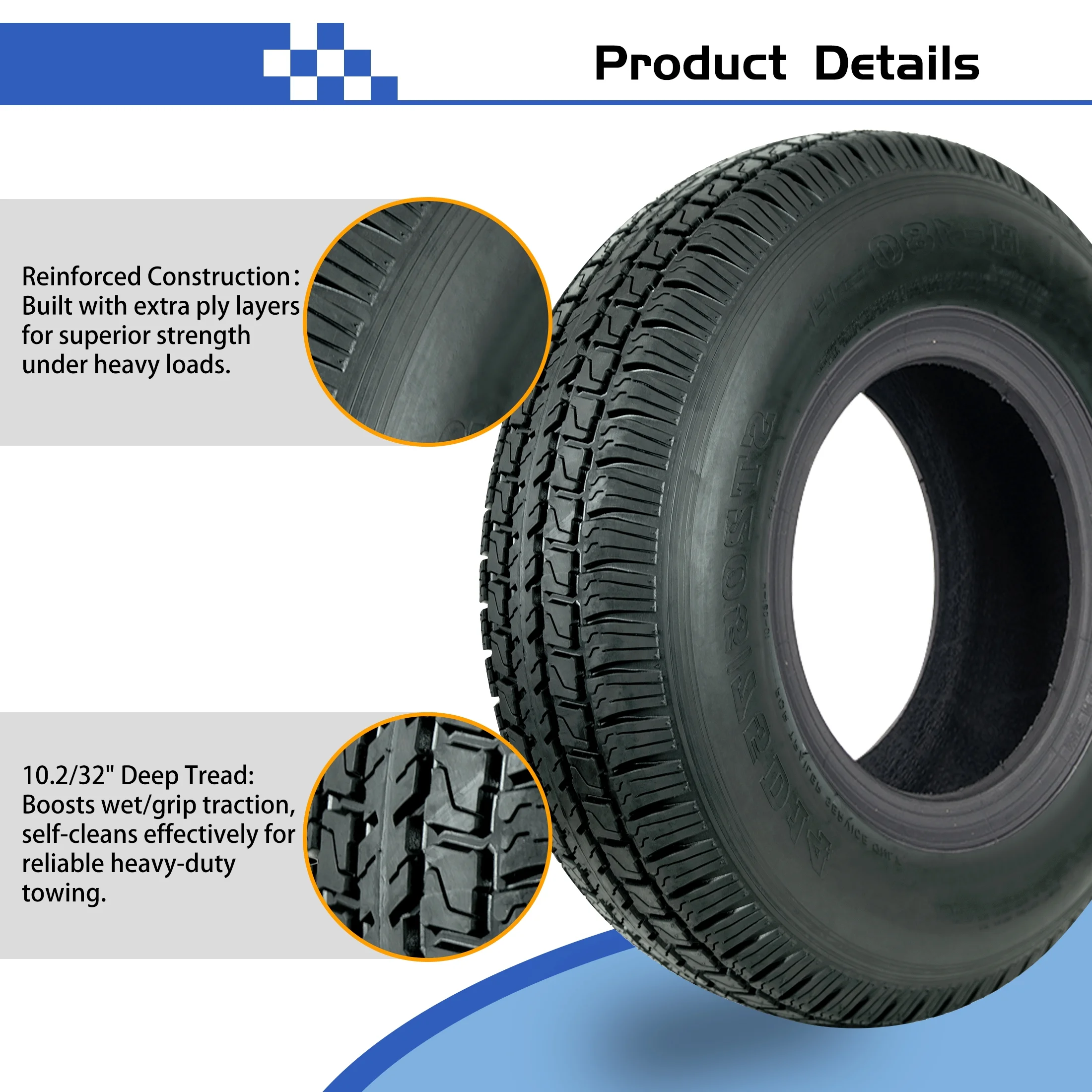 Hi-Run H180 ST205/75D14 6PR TL 100L Trailer Tire & 14X6 5-4.5 Wheel Assembly - Image 5