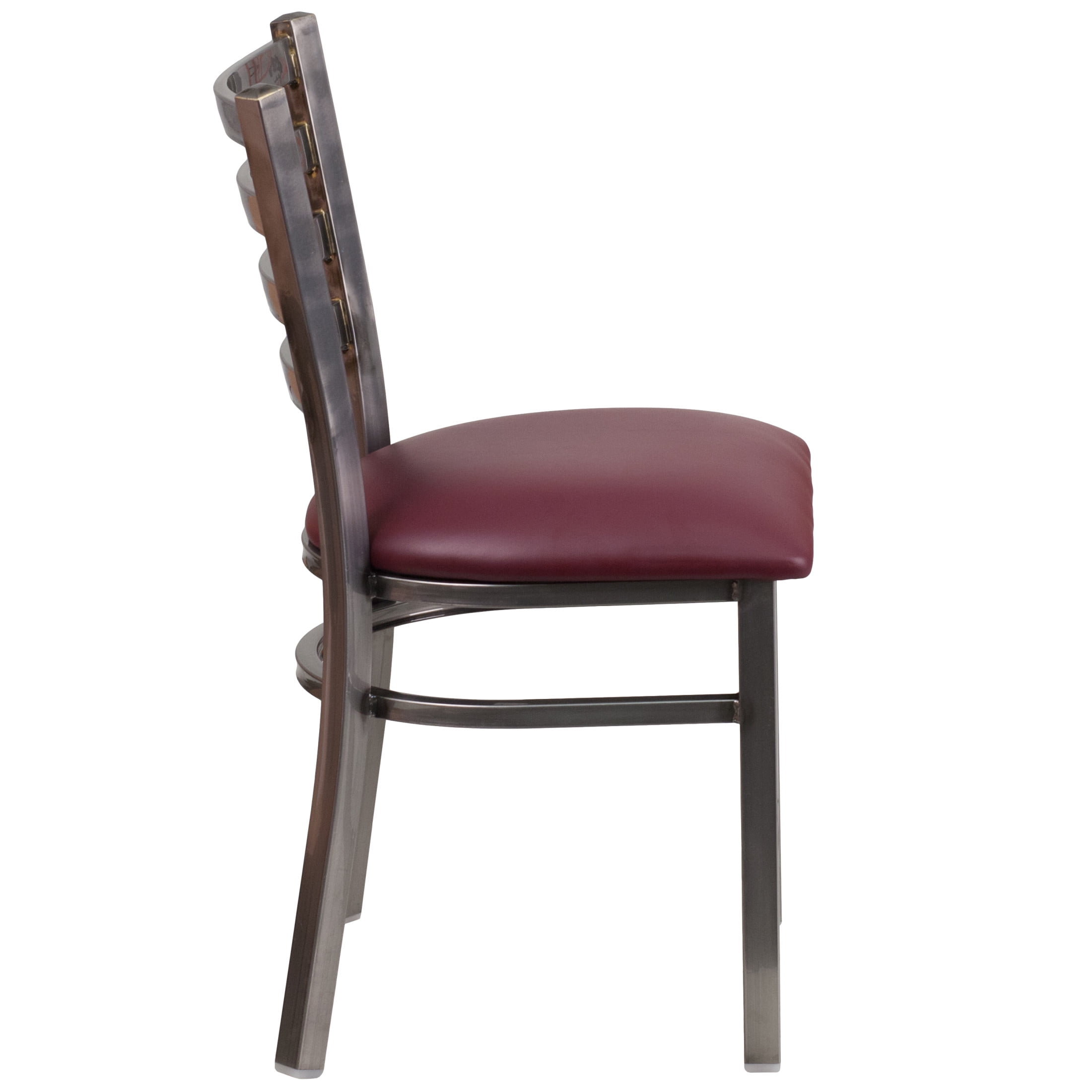 Flash Furniture HERCULES Series Silver Antique Finish with Clear Coat Ladder Back Metal Restaurant Chair - Burgundy Vinyl Seat - Image 7