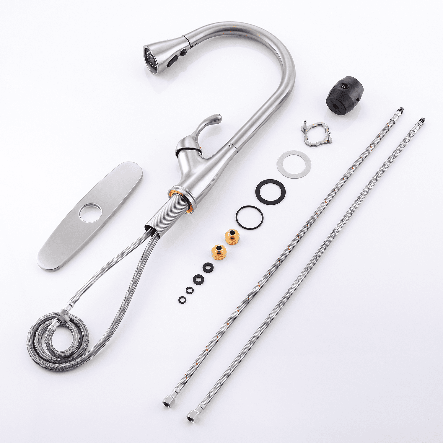 Appaso Pull Down Kitchen Faucet with Sprayer Stainless Steel Brushed Nickel - Single Handle Commercial High Arc Pull Out Spray Head with Deck Plate, Grifos De Cocina - Image 5