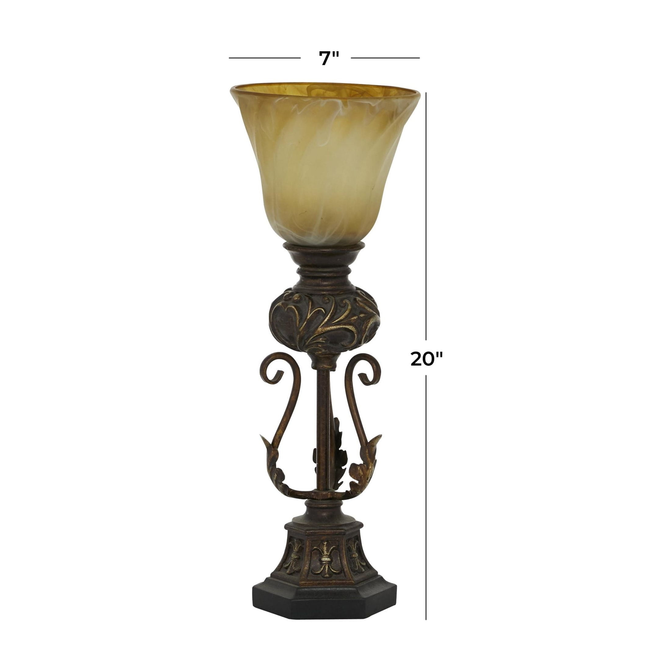 DecMode 20" Antique Style Scroll Brown Uplight with Beige Glass Shade - Image 3