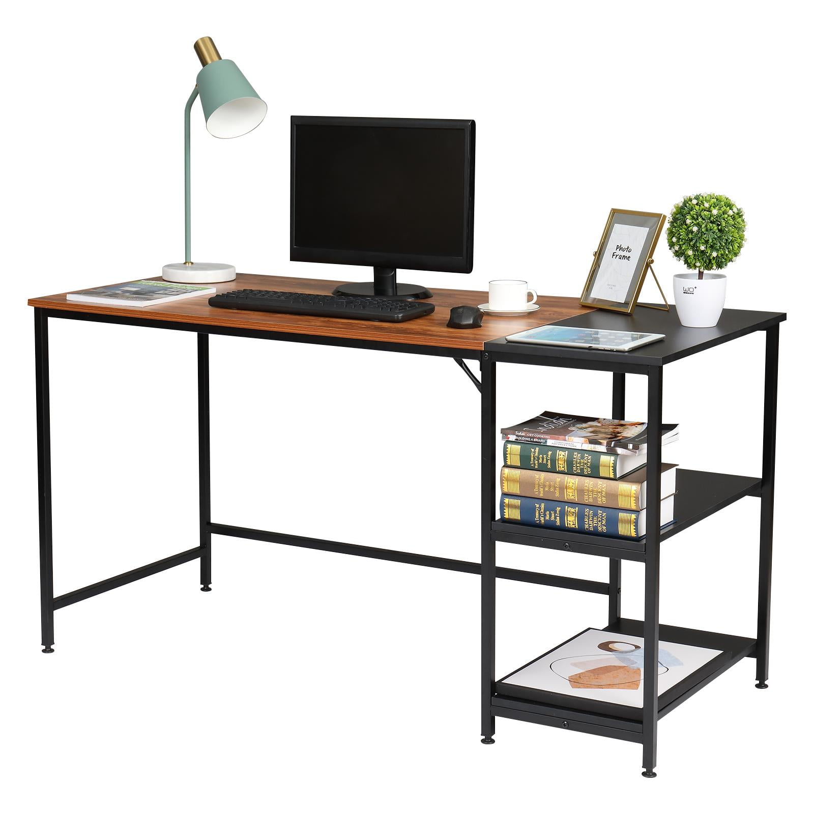 Zimtown Computer Desk 55 inch with Storage Space Home Office Work Desk with 2-Tier Shelves Modern PC Workstation Study Writing Laptop Table - Image 9