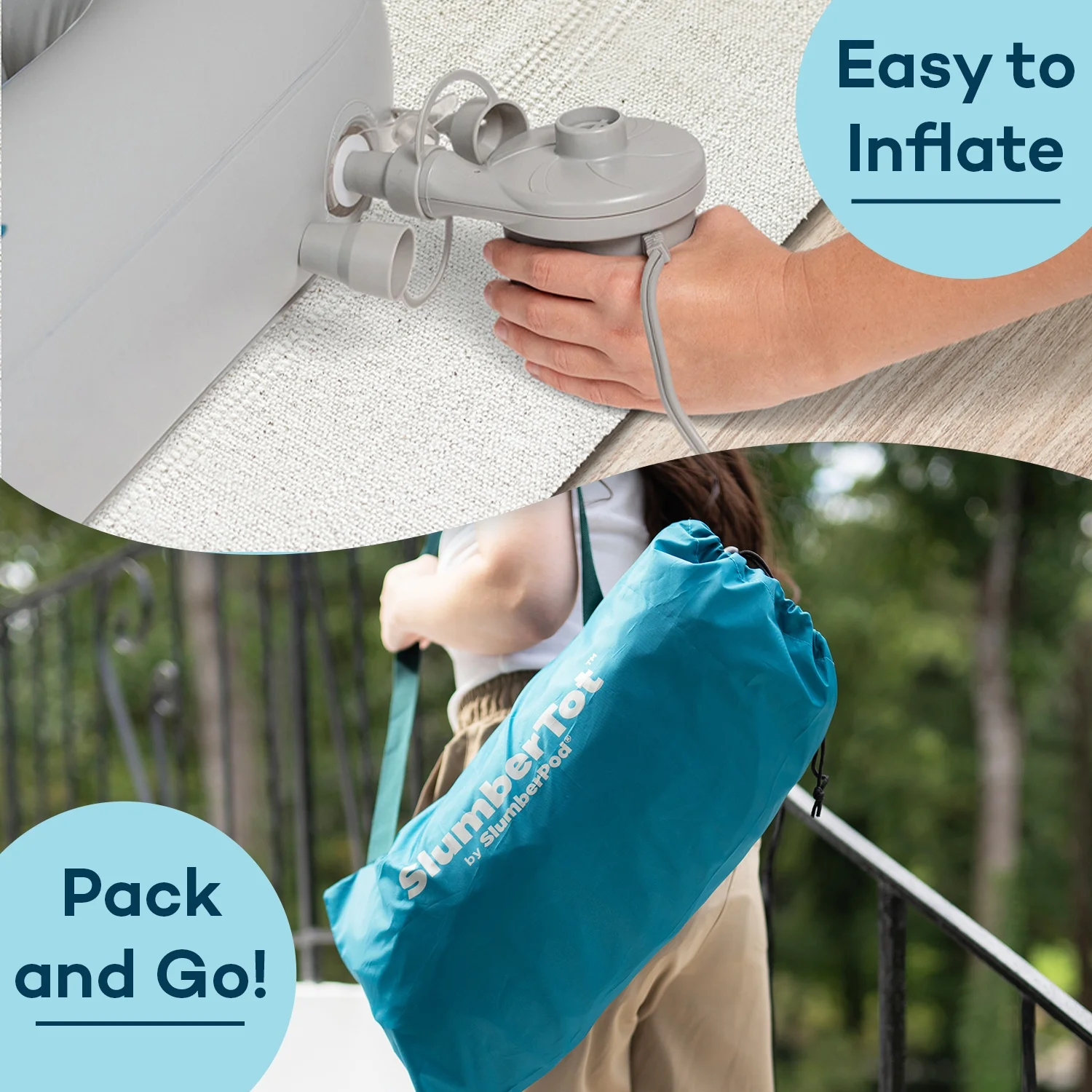 SlumberPod SlumberTot Inflatable Toddler Travel Mattress with Electric Air Pump - Image 2