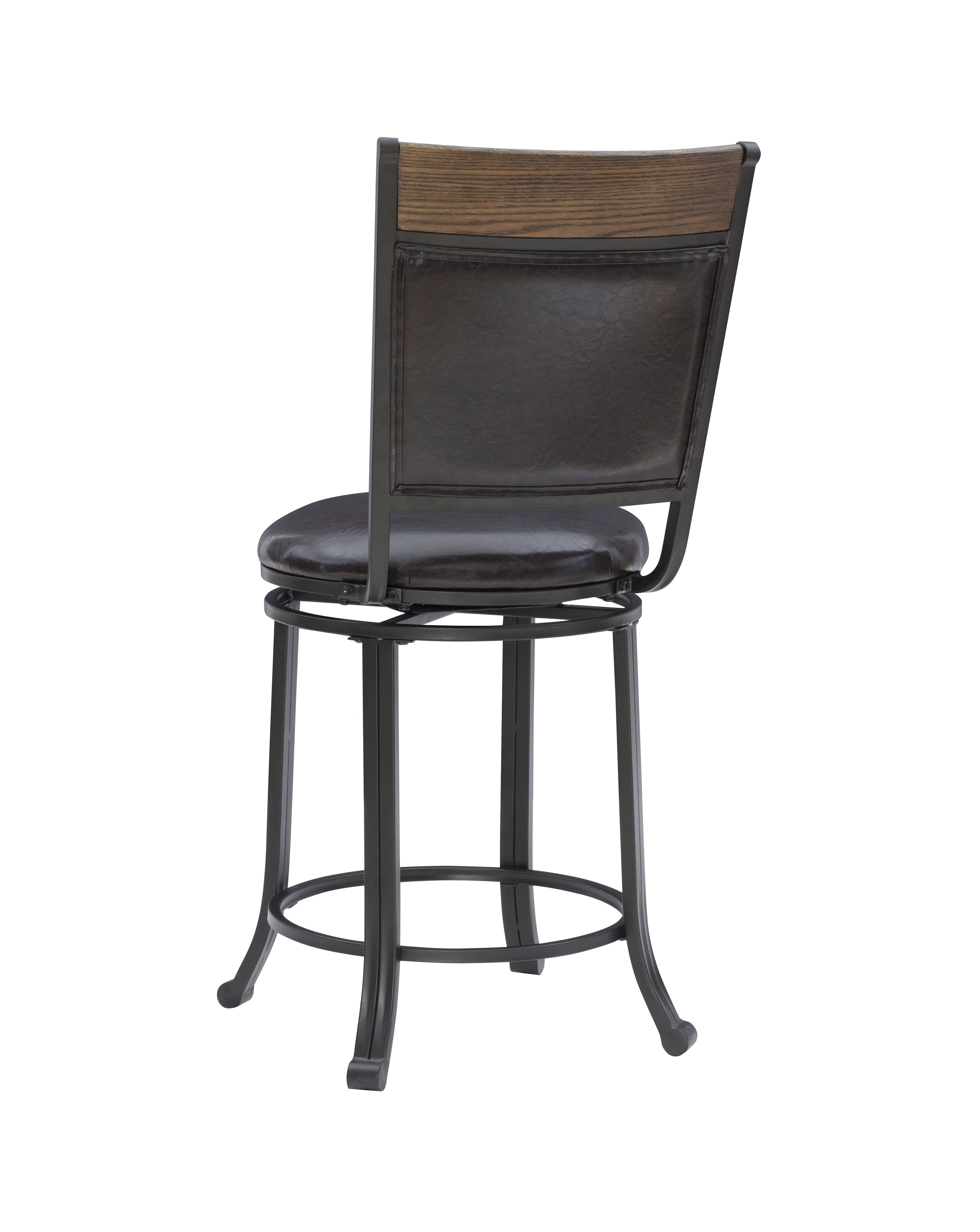 Powell Holloway 24" High Back Indoor Rund Metal Counter Stool with Swivel, Black/Dark Brown Faux Leather - Image 5