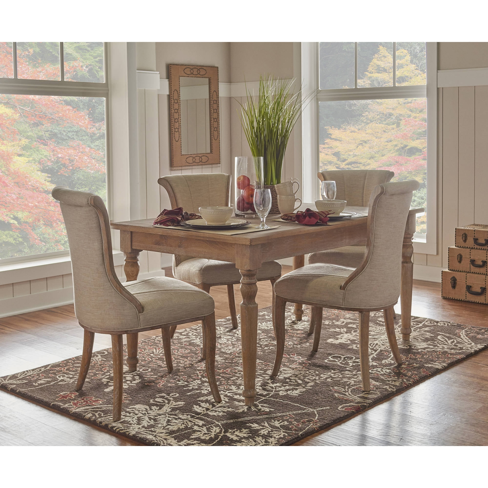 Linon Avalon Oak Wood Dining Table Decorative Turned Legs in Light Natural Brown - Image 5