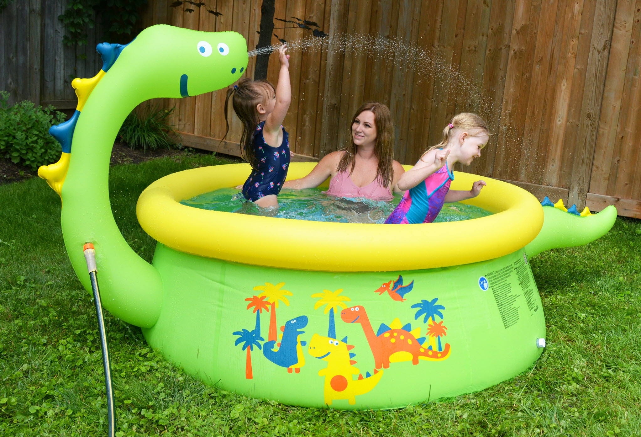 Sunclub 69" x 24.5" Green Round Inflatable Dinosaur Kiddie Pool with Spray Feature - Image 4