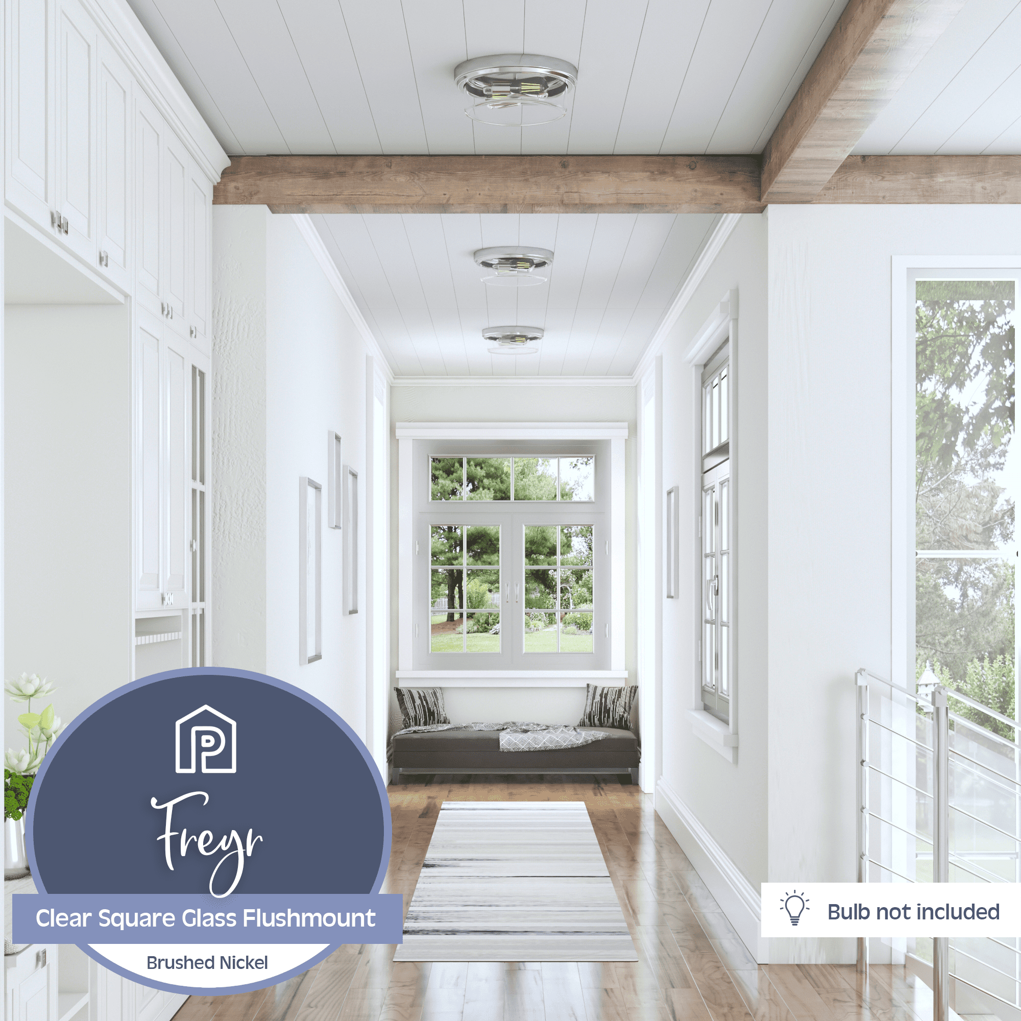 Prominence Home Madelyn 13" Brushed Nickel Flush Mount Indoor/Outdoor Light with Square Clear Glass Shade - Image 2