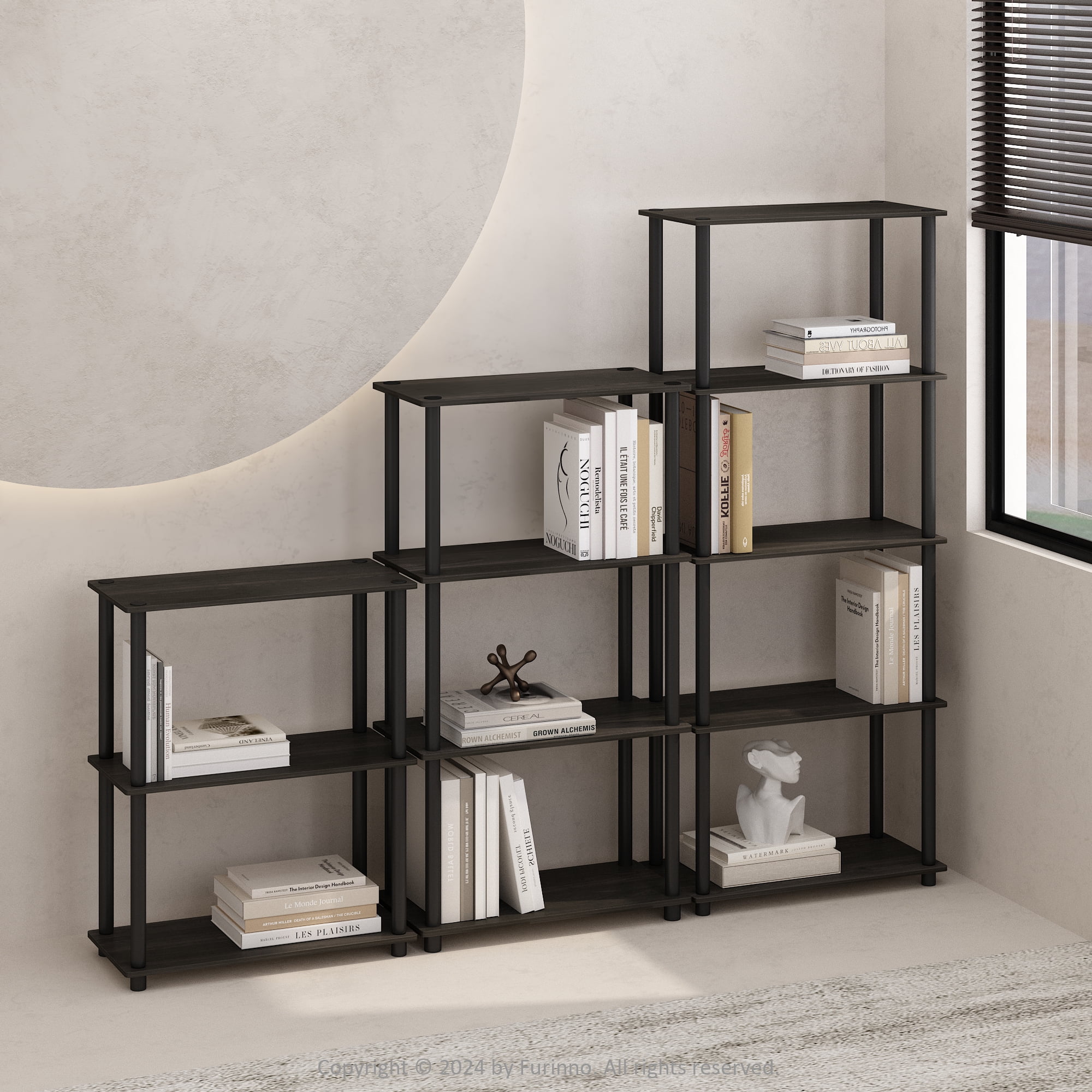 Furinno Turn-N-Tube 5-Tier Multipurpose Compact Display Rack, Shelving Unit, Bookcase, Espresso/Black - Image 2