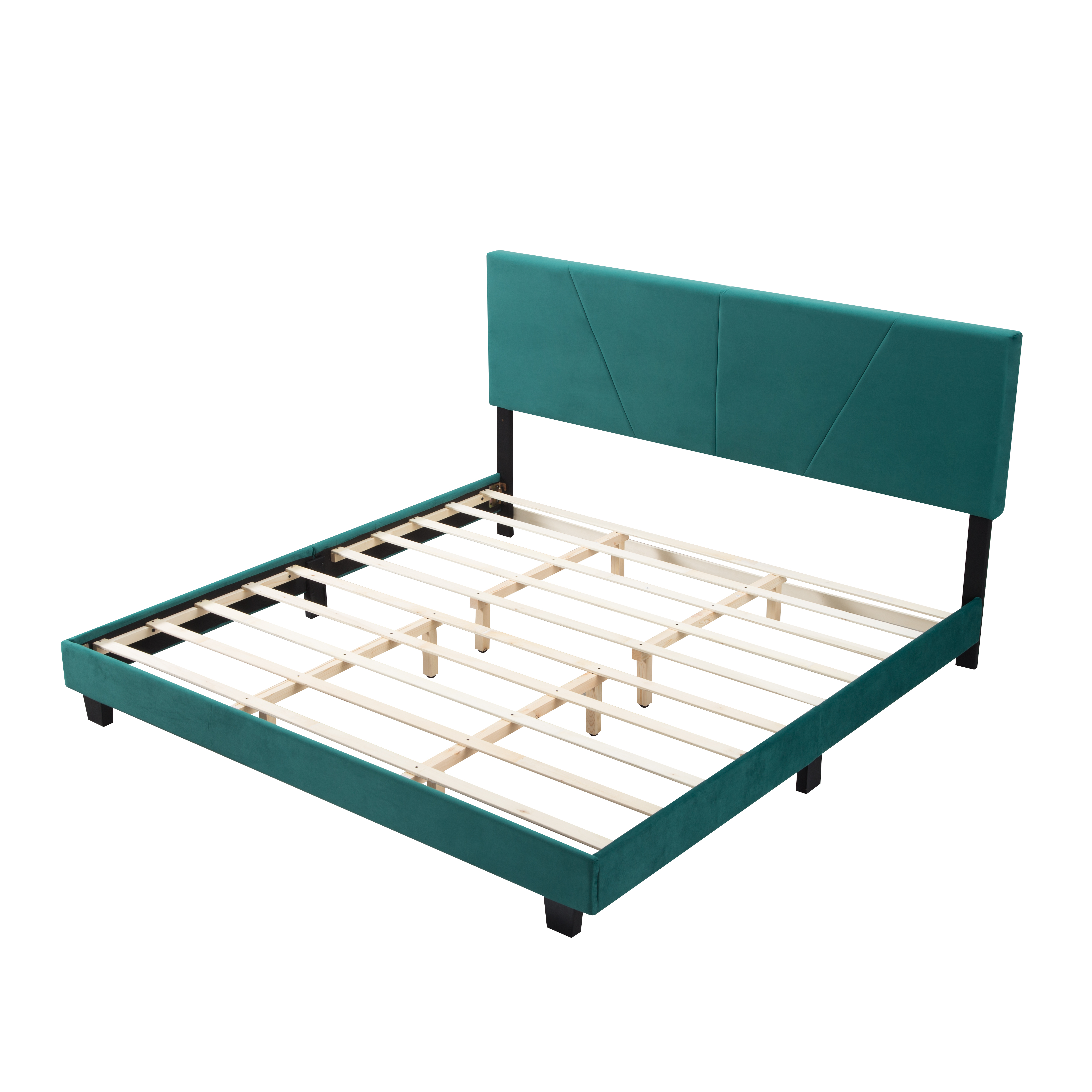 Gewnee King Size Platform Bed Frame with Upholstered Headboard, Mattress Foundation with Strong Wooden Slats Support Easy Assembly.Green - Image 5
