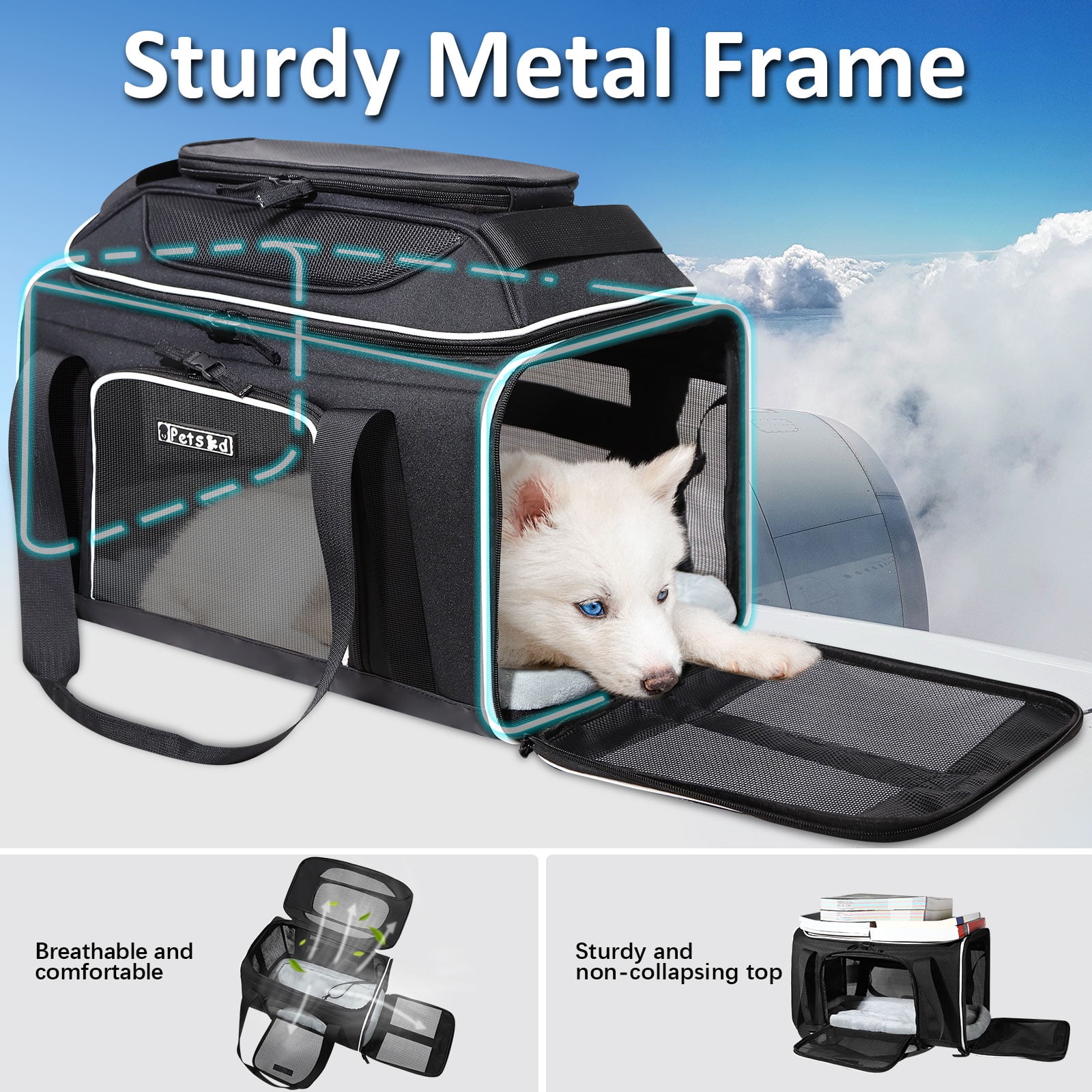 PETSKD Cat Carriers, Top-Expandable Pet Carrier for Small Cats Dog with Locking Safety Zippers, Soft-Sided Carrier with 5 Ventilated Windows, 17x11x9.5 inches, Black - Image 3