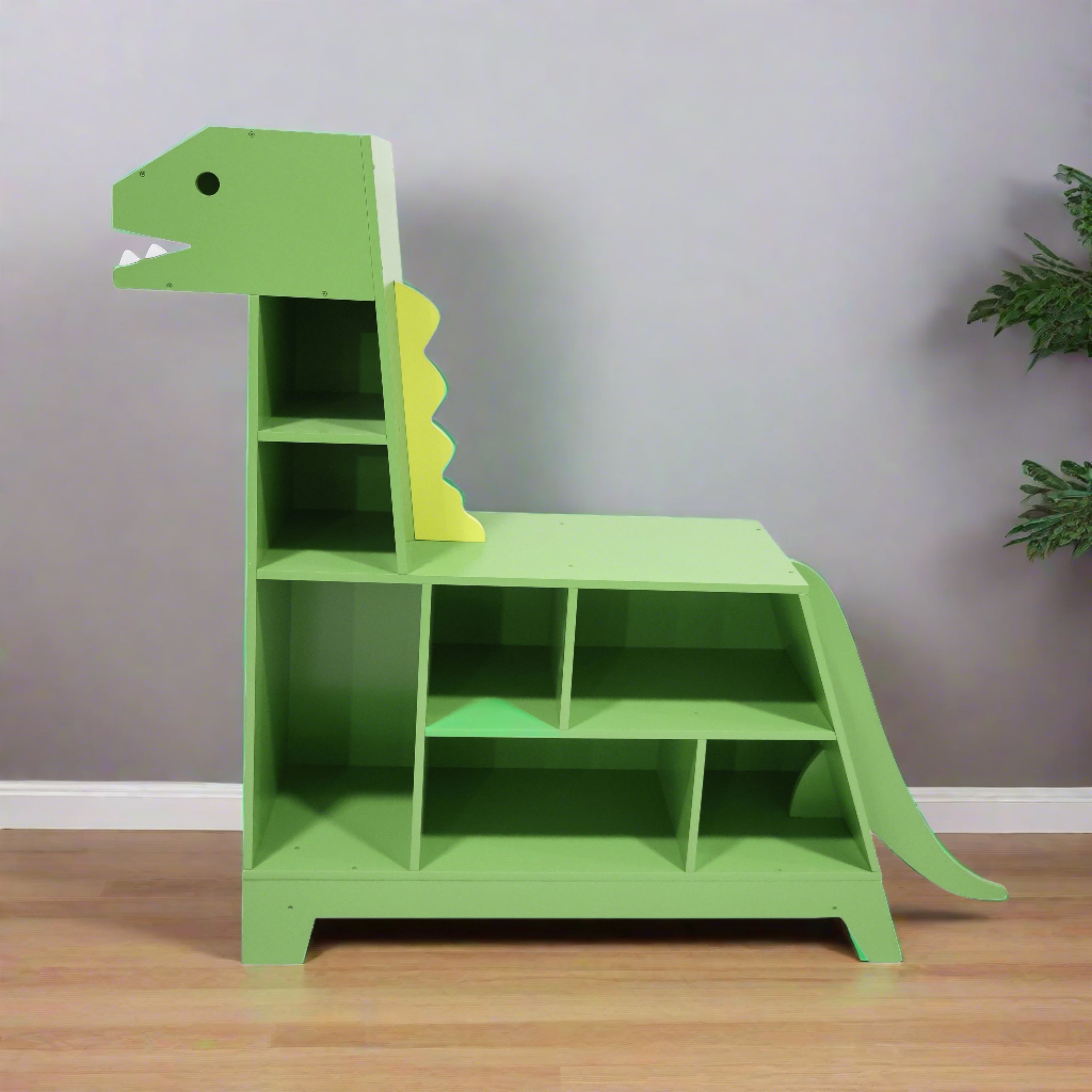 Teamson Kids Dinosaur Shaped Kids Bookcase Toy Organizer with Reading Nook, Kids and Toddlers Room, Green - Image 6