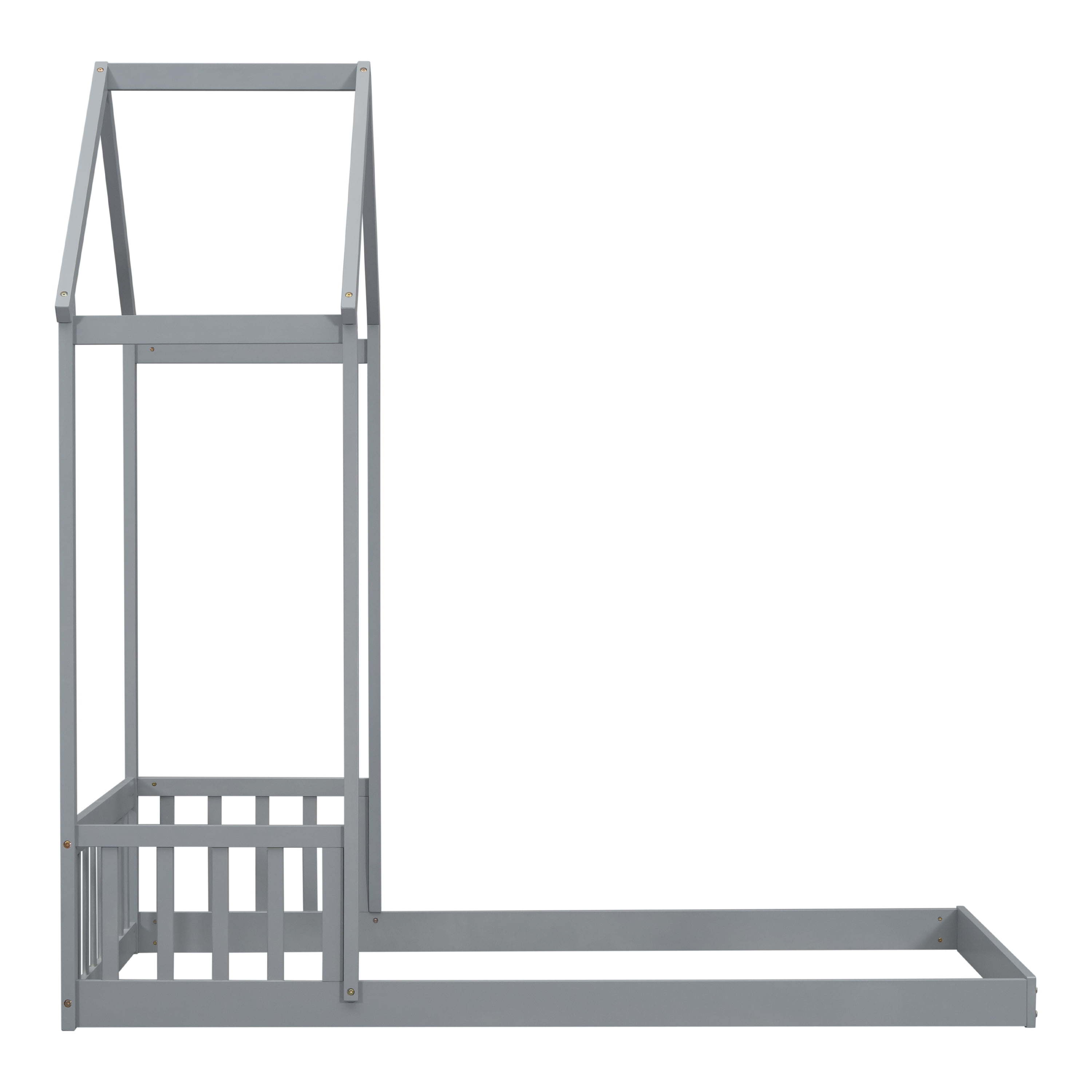 Euroco Twin Size Pine Wood Platform Bed, House Floor Bed for Kids, Gray - Image 5