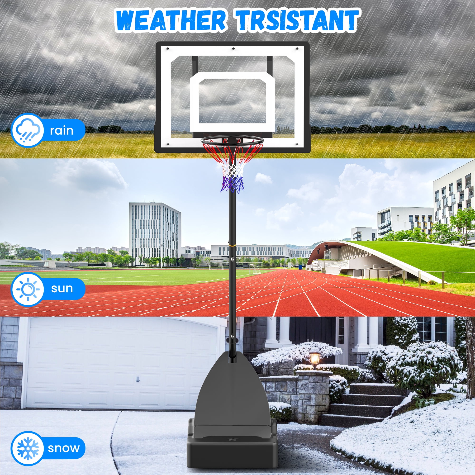 Basketball Hoop with Basketball for Kids Adults 33",Vecukty Adjustable Height 5-8.5' Portable Pool Basketball Goal Outdoor Indoor - Image 2