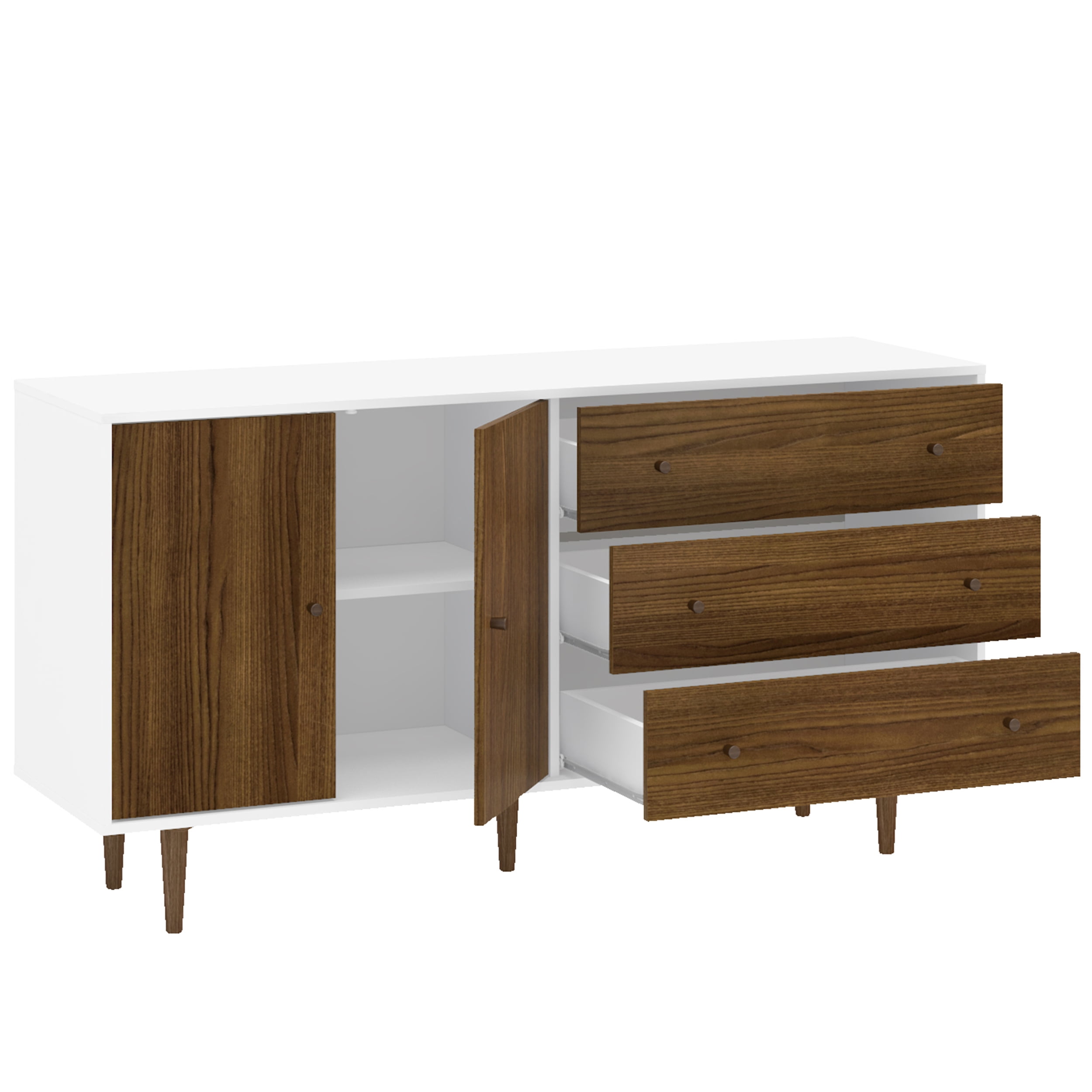 Polifurniture Pasadena Modern Sideboard with 2 Doors and 3 Drawers, White & Walnut - Image 7