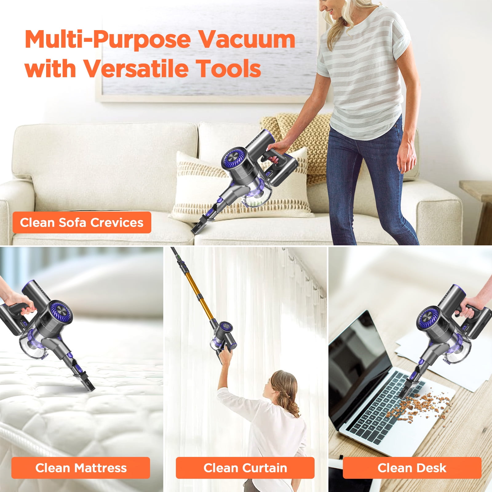 Bossdan Vacuum Cleaner, 4 in 1 Cordless Stick Vacuum Cleaner with Powerful Suction for Hardwood New - Image 2