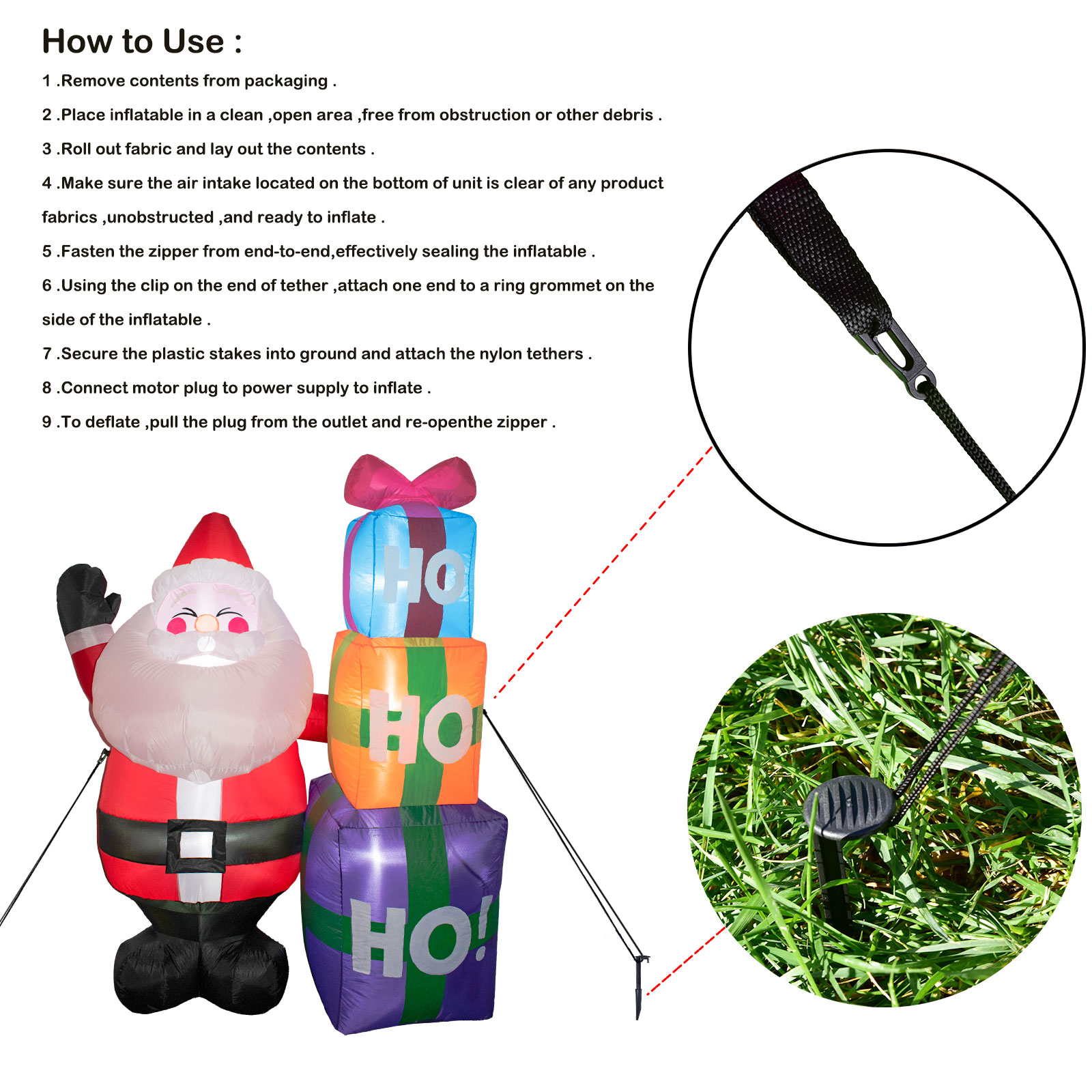 Fun Little Toys 6 Ft Tall Jolly Santa Claus with 3 PCS Inflatable Decorations, Funny Built-in LED Lights Large Outdoor Christmas Blow ups Xmas Outside Holiday Yard Decorations - Image 8