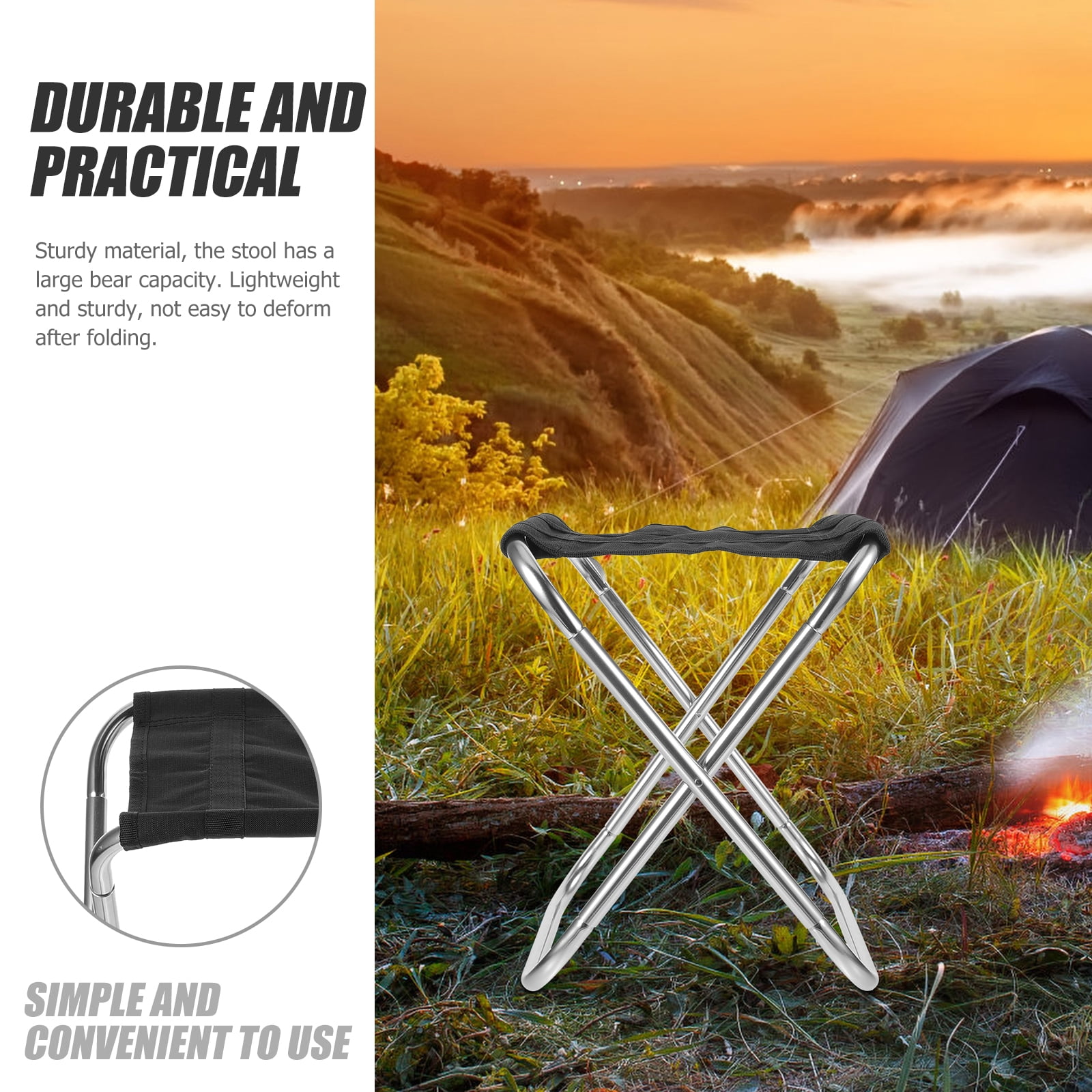 Onaparter Camping Stool Portable Folding Bench Multi-function Camping Bench Convenient Fishing Bench (Grey) - Image 4