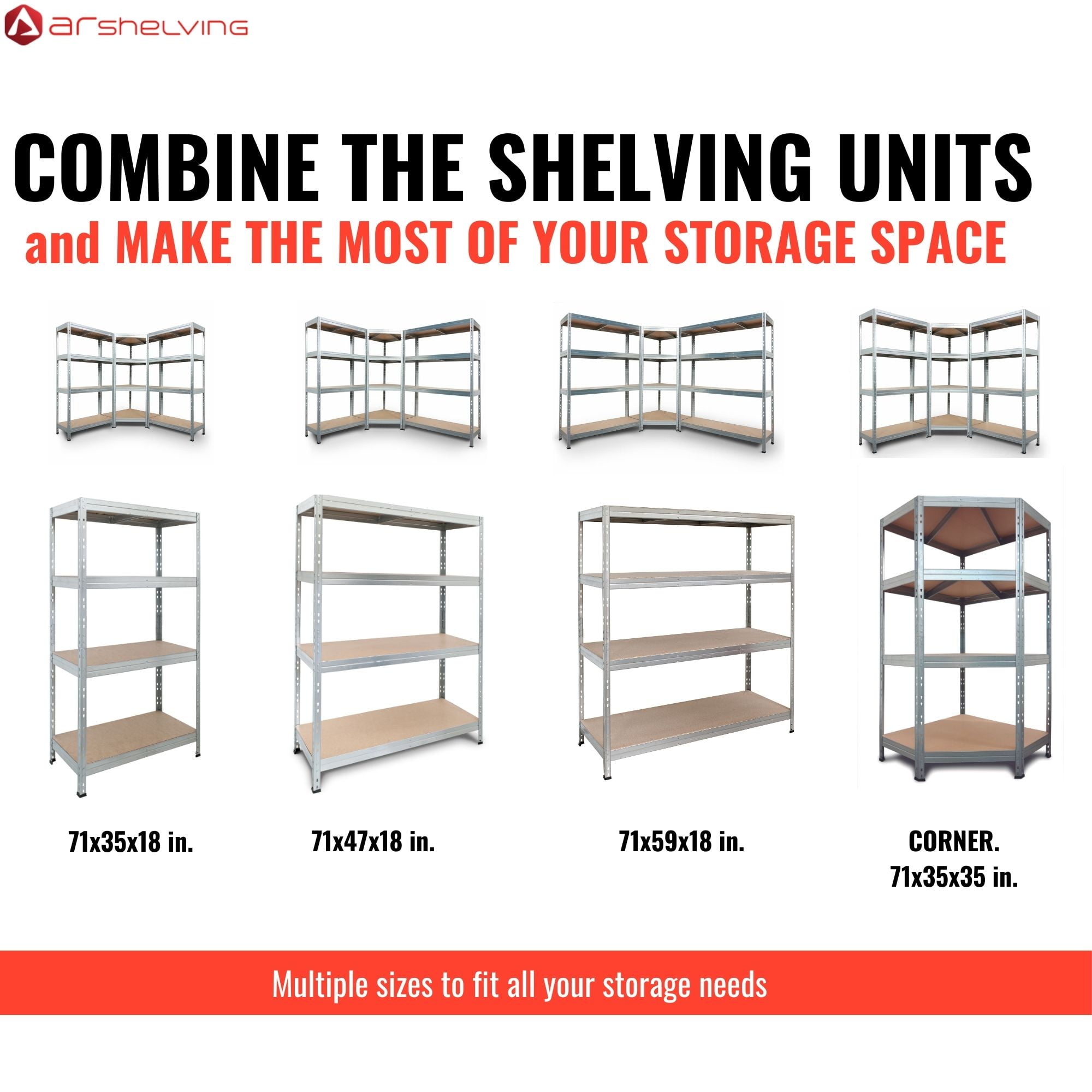 Ar Shelving Customizable Storage Collection 71"x59"x18" 4-Tier Metal Shelf 2000 lb Galvanized Finish - Image 5