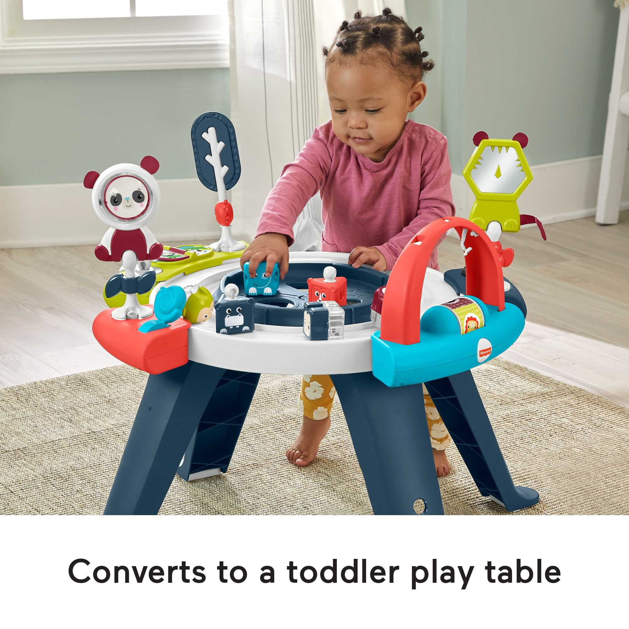 Fisher-Price 3-in-1 Spin & Sort Infant Activity Center and Toddler Play Table, Navy Dashes- Unisex - Image 6