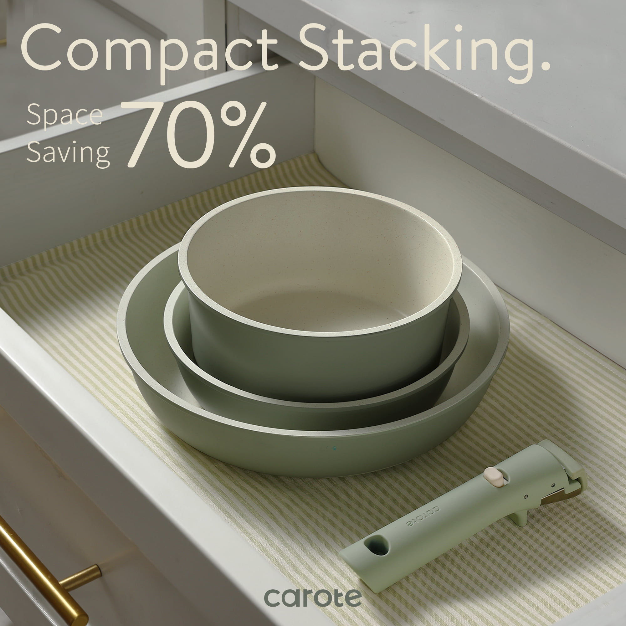 Carote 5 Pcs Pots and Pans Nonstick, Cookware Set with Detachable Handles, Oven Safe, Induction Ready, Stackable Kitchen Cooking Set, Green - Image 6