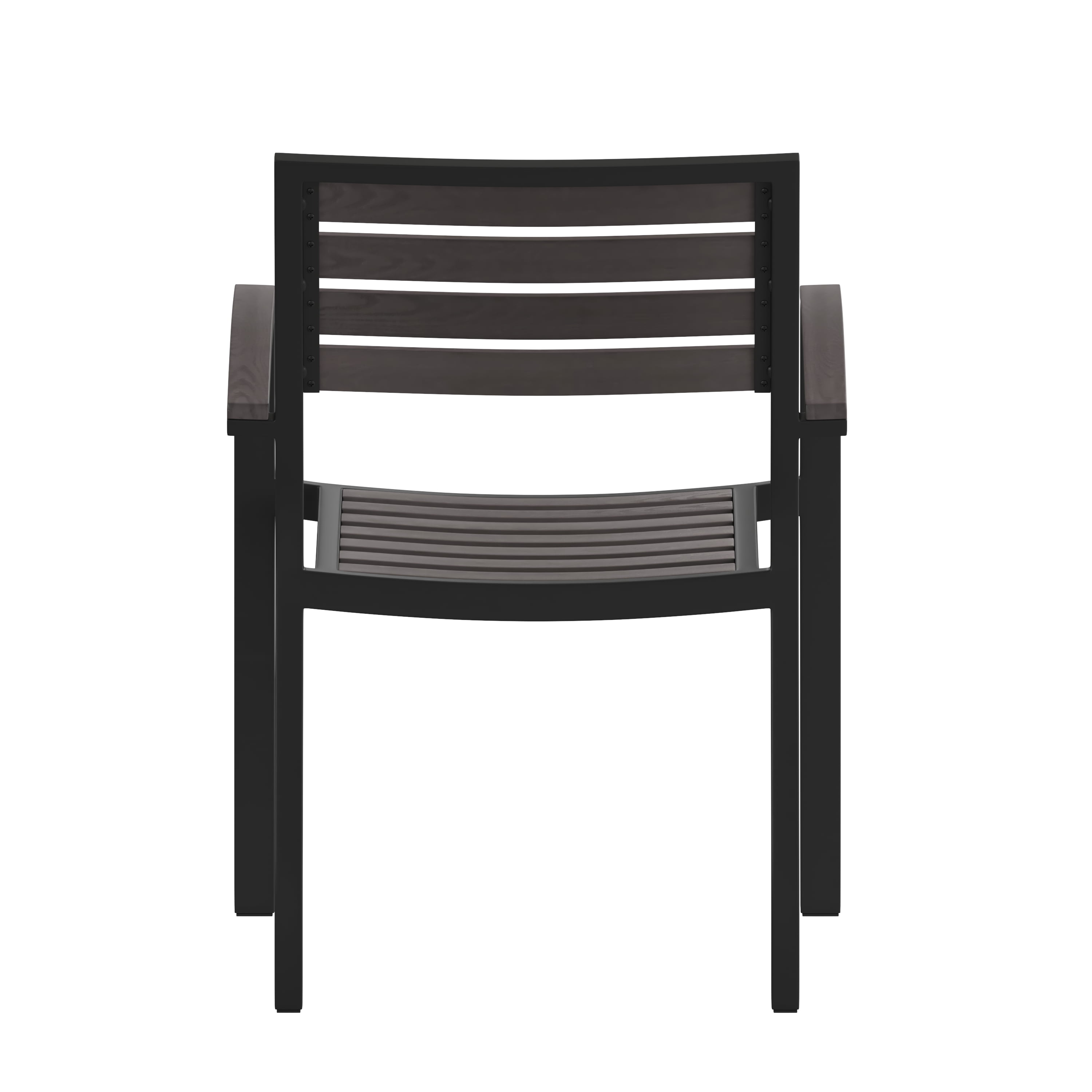 Flash Furniture Lark Set of 2 Outdoor Stackable Faux Teak Side Chairs - Commercial Grade Black Aluminum Patio Chairs with Synthetic Gray Wash Faux Teak Slats - Image 10